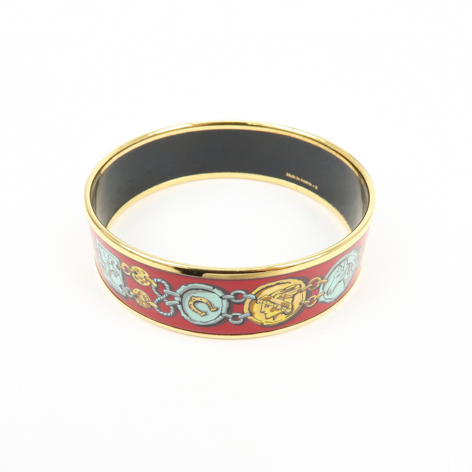 HERMES Email GM Plated Bangle Bracelet Red Gold