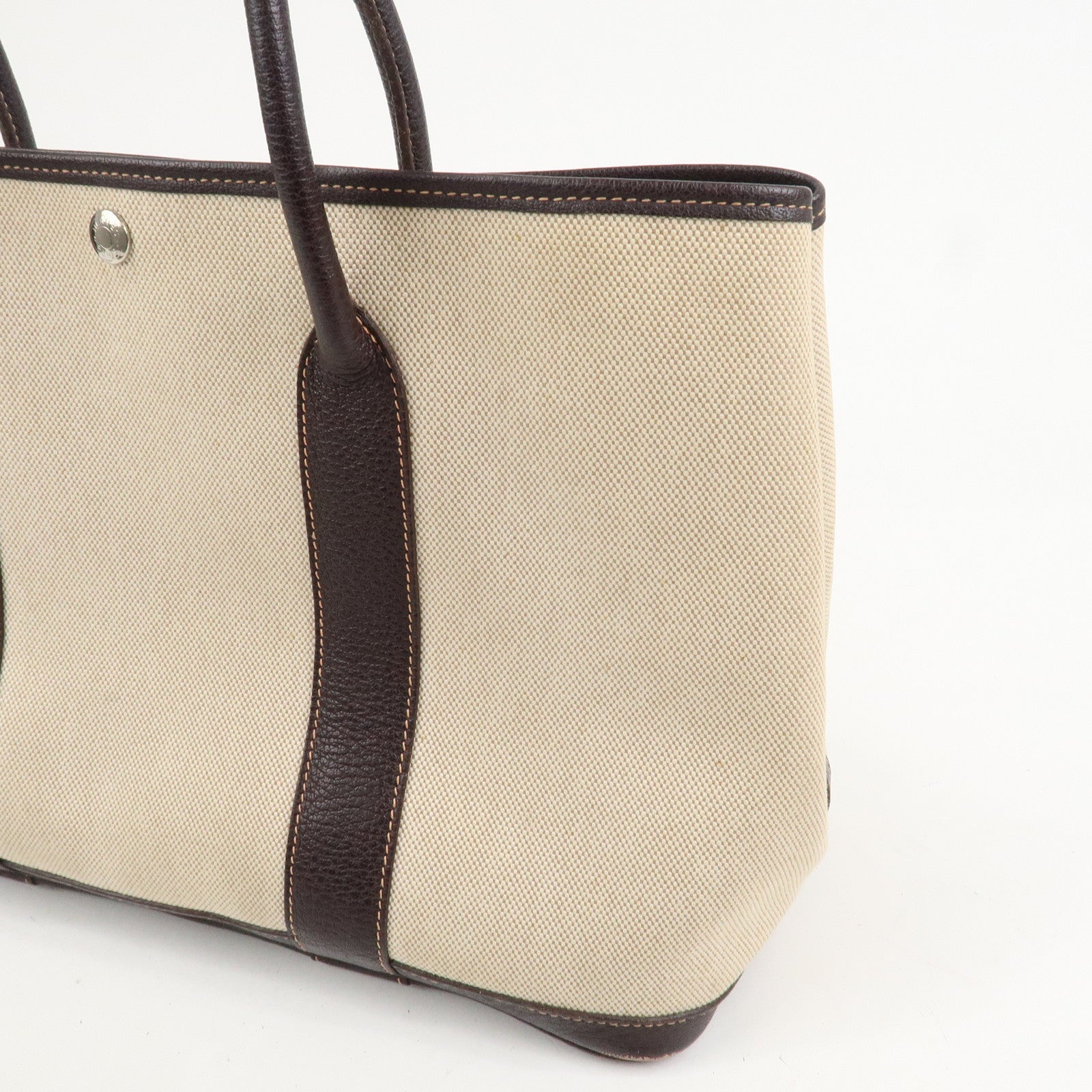 HERMES Leather Toile H Garden Party PM Tote Bag Hand Bag Natural