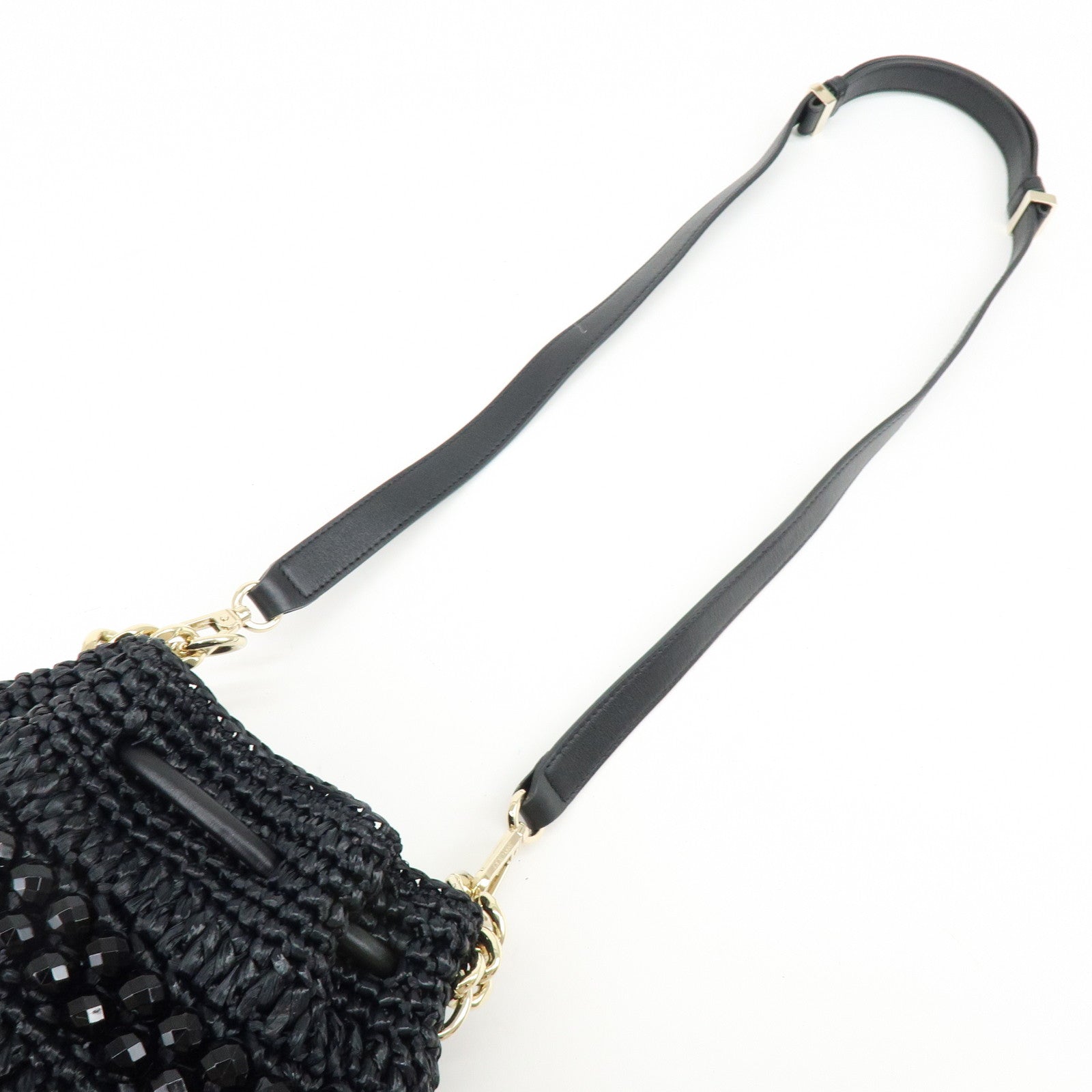 JIMMY CHOO BON BON Raffia Beads Leather 2Way Mini Bag Black