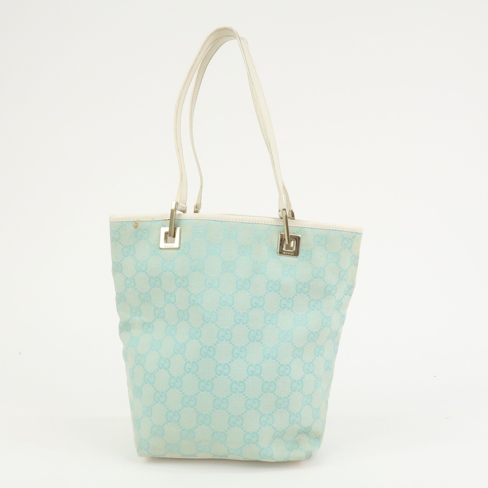 GUCCI GG Canvas Leather Shoulder Bag Hand Bag Light Blue 002.1099
