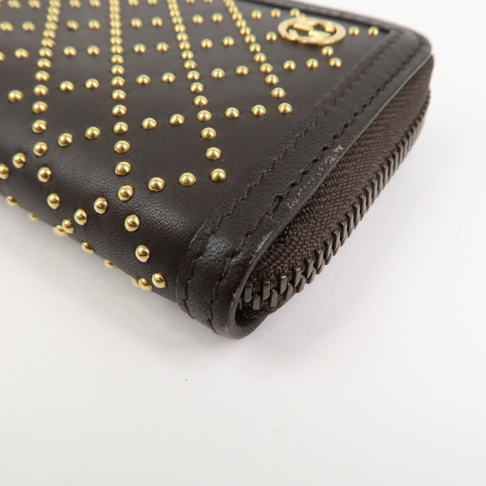 GUCCI Diamante Leather Coin Case Coin Wallet Brown Gold 337689