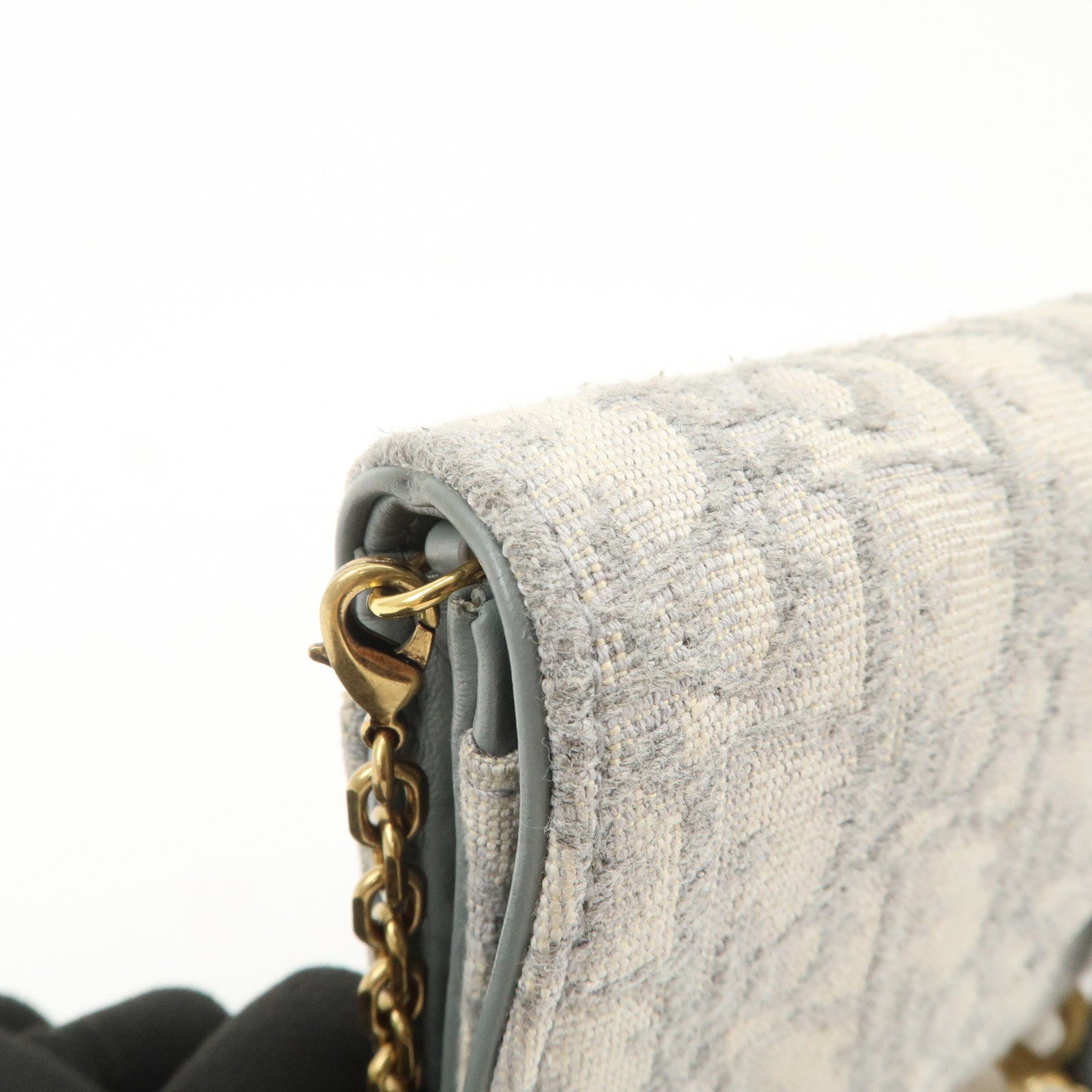 Christian Dior Oblique Jacquard Calf Leather Chain Wallet Gray WOC
