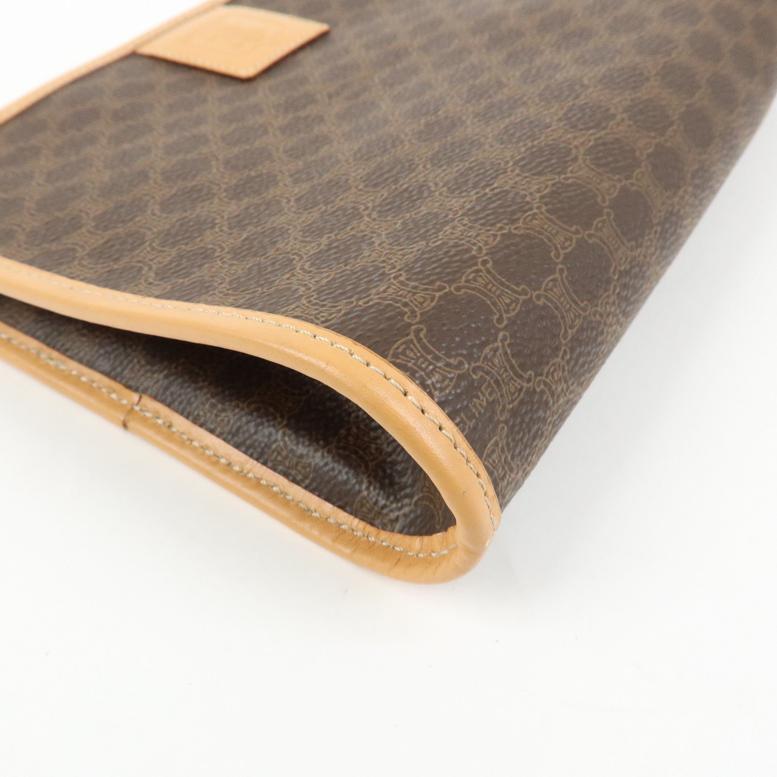 CELINE Macadam PVC Leather Clutch Bag Cosmetic Pouch Brown