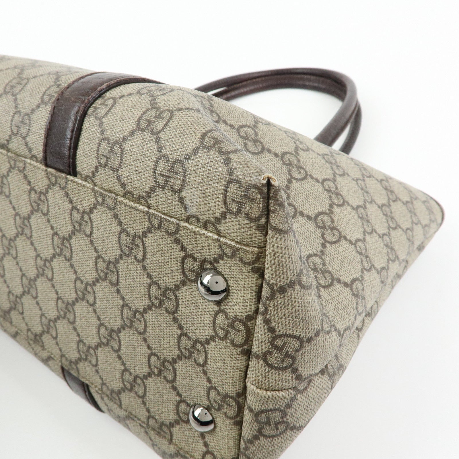 GUCCI GG Supreme Leather Tote Bag Shoulder Bag Beige Brown 114595