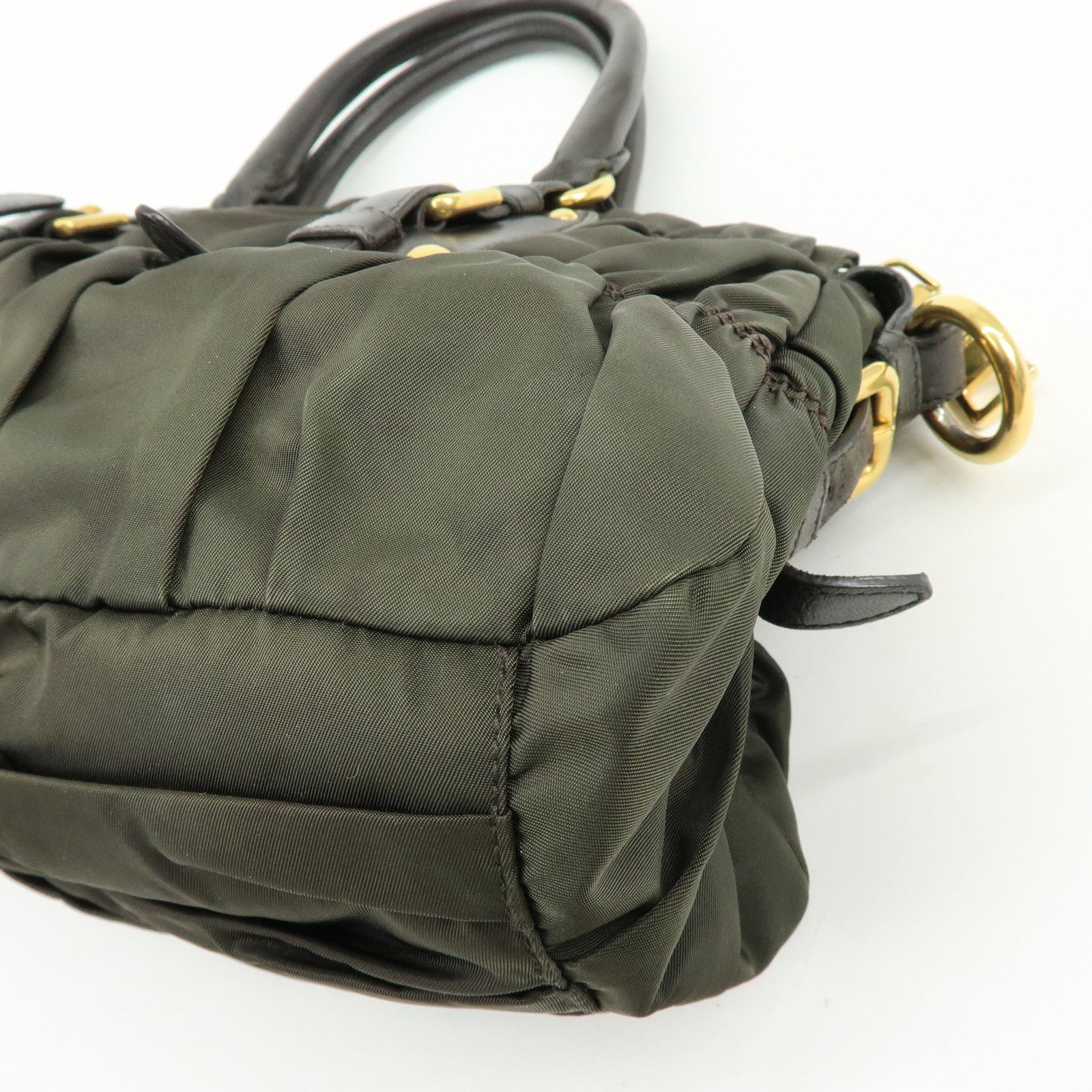 PRADA Nylon 2Way Bag Hand Bag Shoulder Bag Khaki Brown BN2346