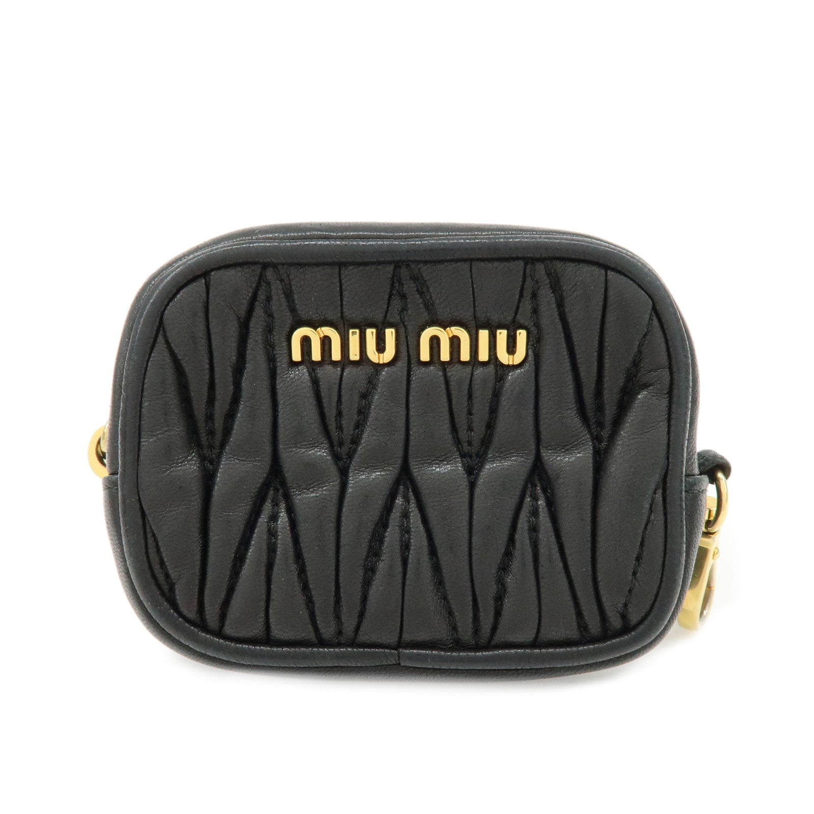 MIU MIU Nappa Leather Bag Charm Pouch Coin Case Black 5M1353