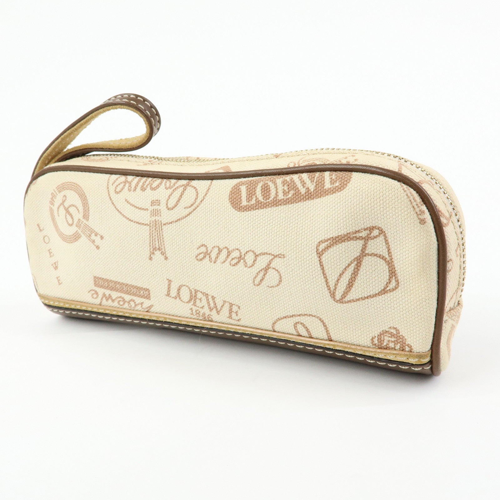 LOEWE Anniversary Canvas Leather Pouch Cosmetic Pouch Ivory Brown