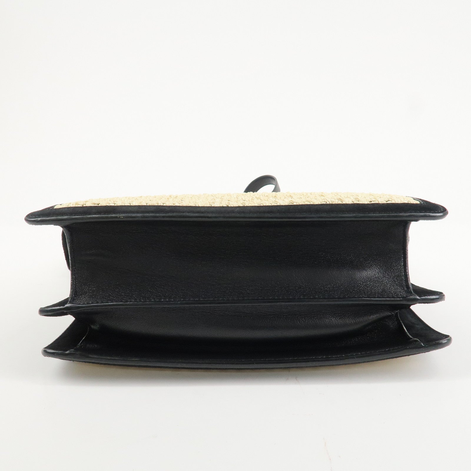 JIMMY CHOO Leather Suede Straw 2WAY Hand Bag Shoulder Bag Black Used