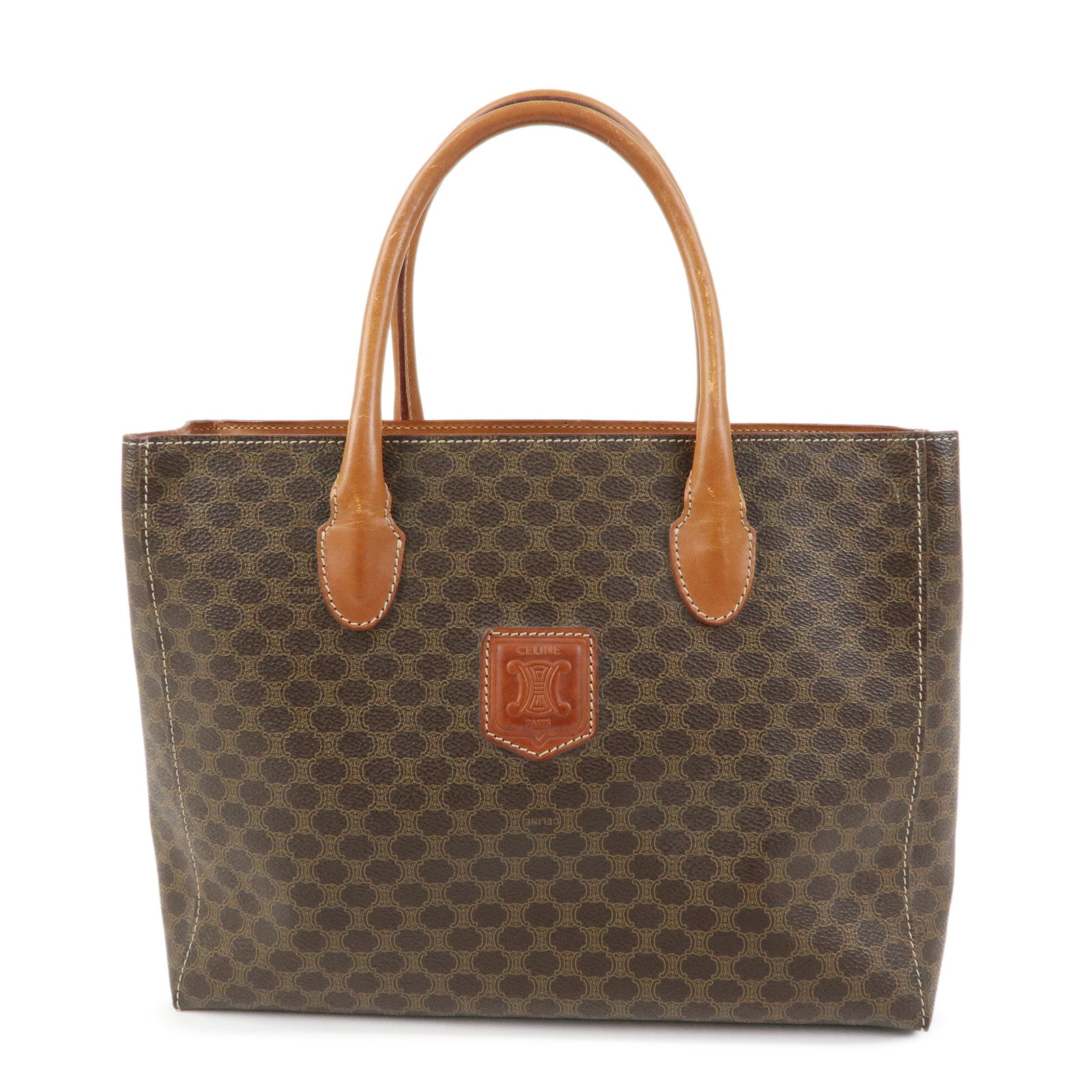 CELINE Macadam PVC Leather Tote Bag Hand Bag Brown