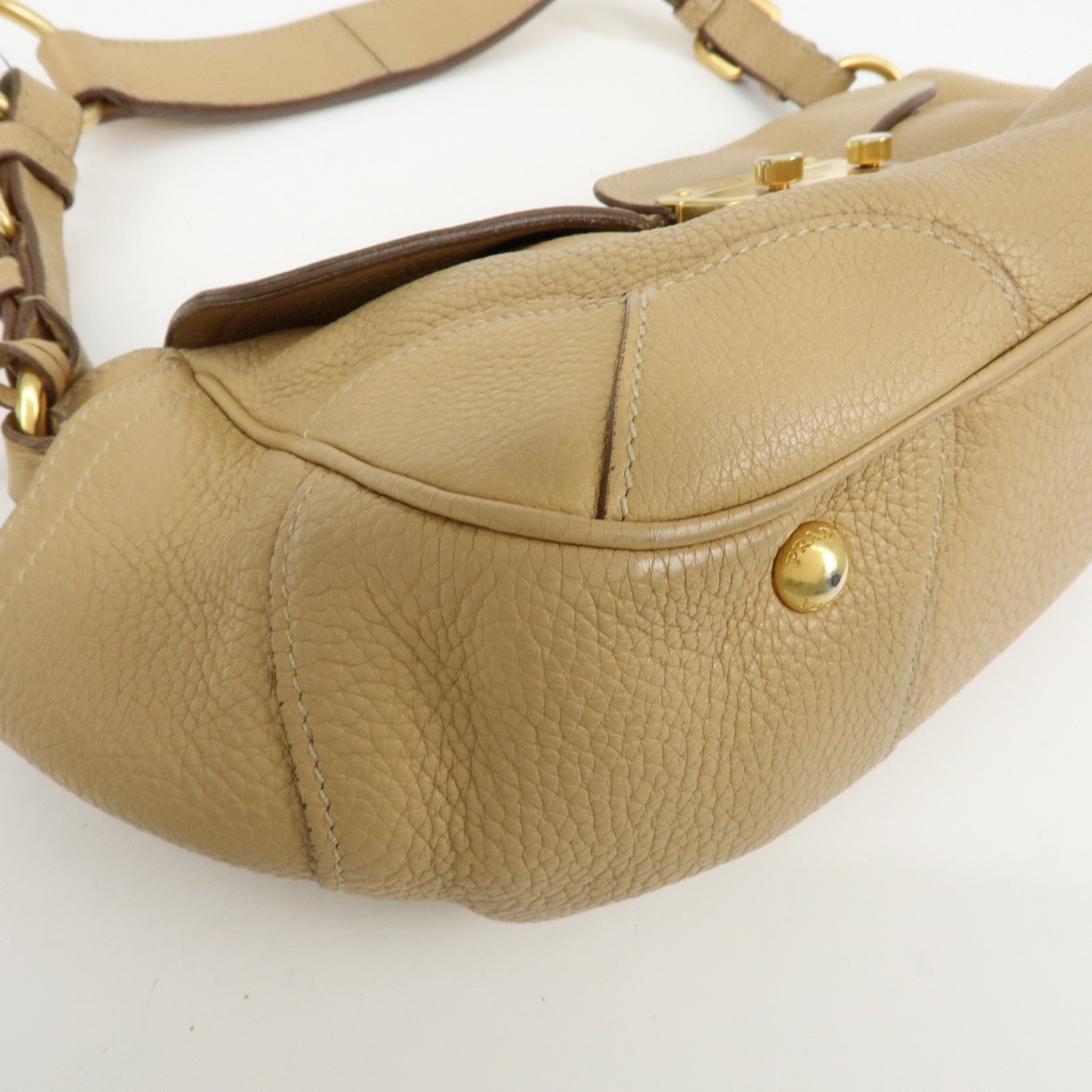 PRADA Logo Leather Shoulder Bag Hand Bag Light Brown BR3869