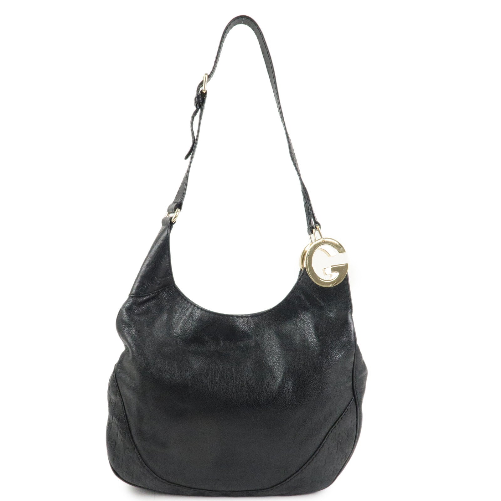 GUCCI Guccissima Leather Shoulder Bag Gold Hardware Black 203503 Used