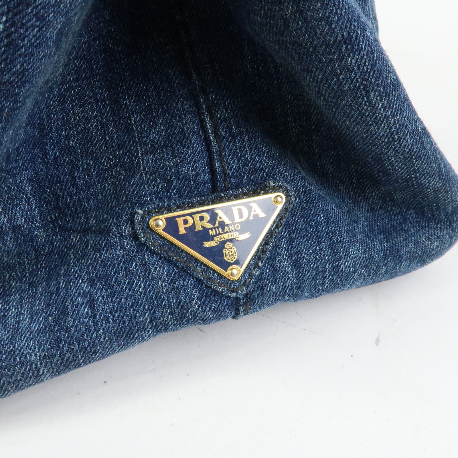 PRADA Triangle Logto Canapa Denim Tote Bag Hand Bag Blue B1877B