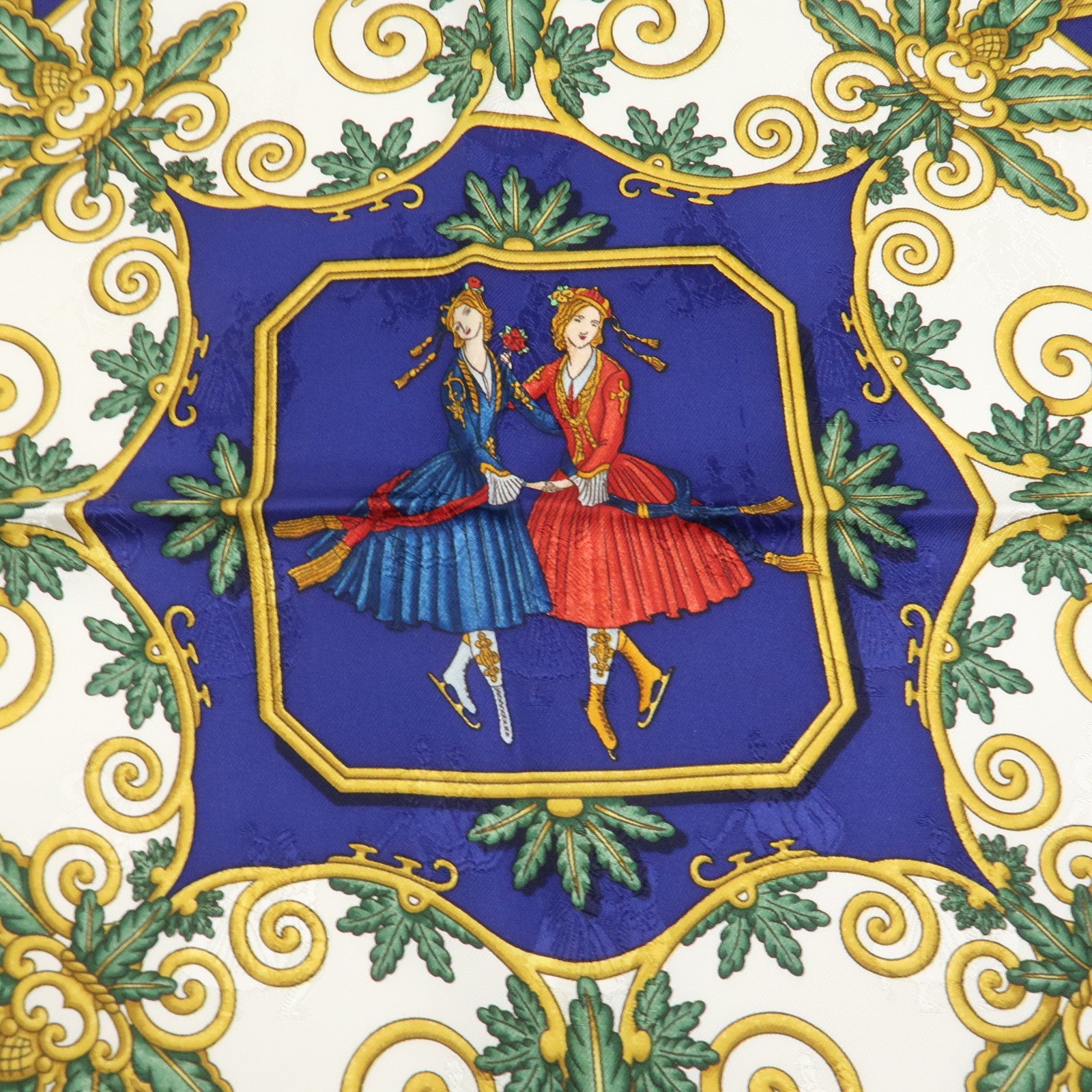 HERMES Carre 90 Silk 100% Scarf Joies d’Hiver Blue White Gold