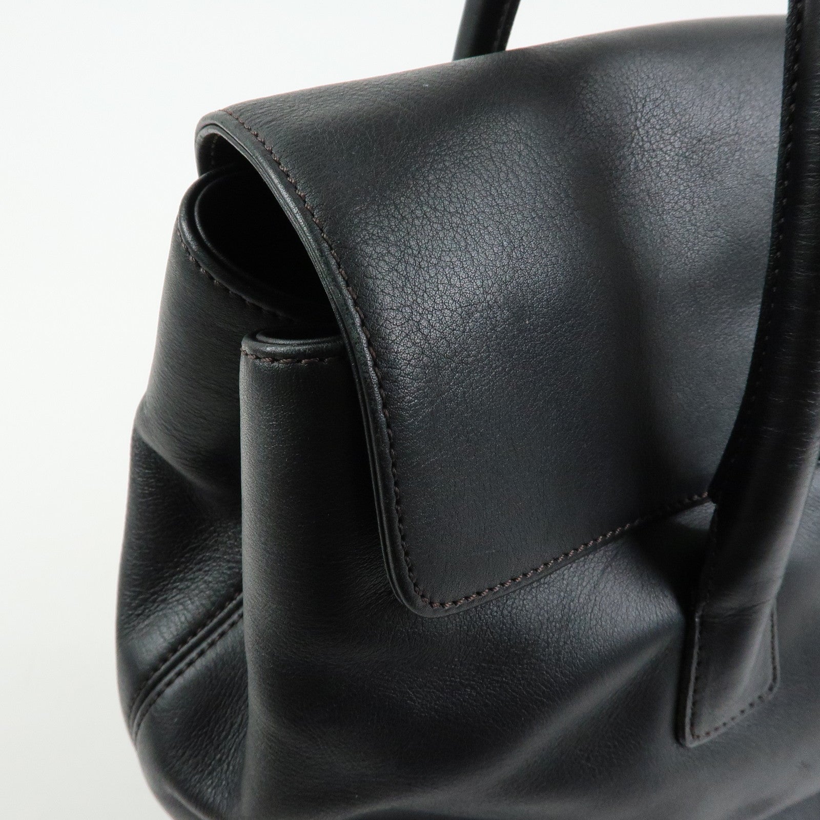 CHANEL COCO Mark Calf Leather Boston Bag Hand Bag Black