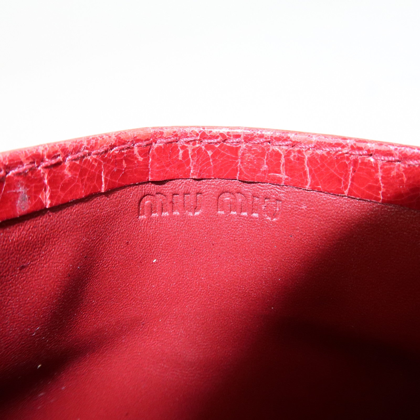 MIU MIU Logo Leather Card Case Card Holder Red