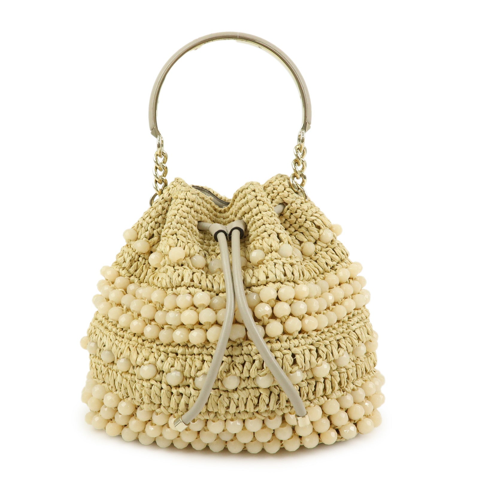 JIMMY CHOO Bon Bon Raffia Leather Hand Bag Beige