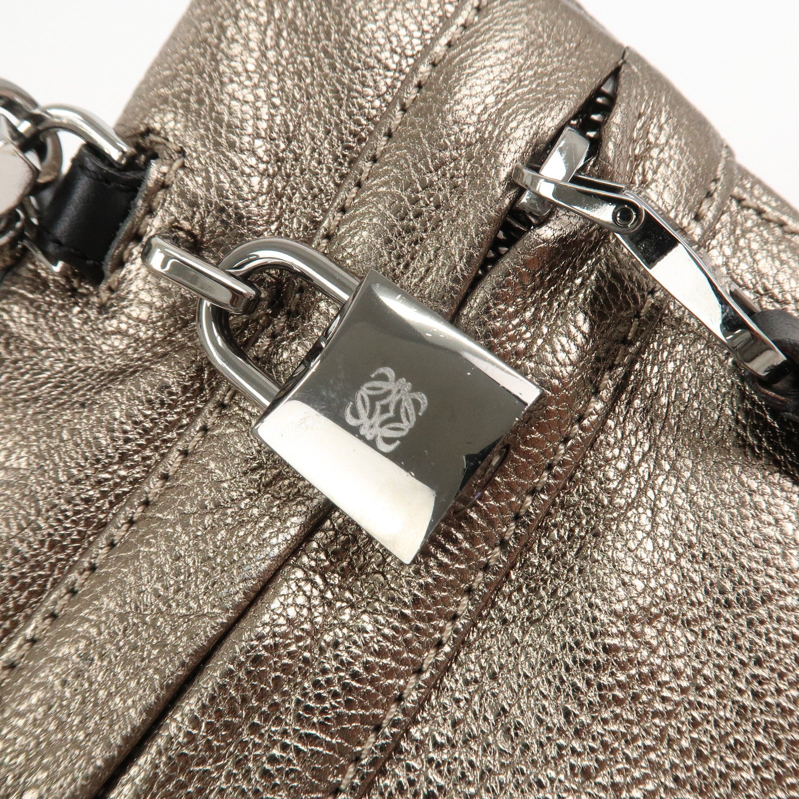 LOEWE Rola 26 Calf Skin Hand Bag Boston Bag Gold Black