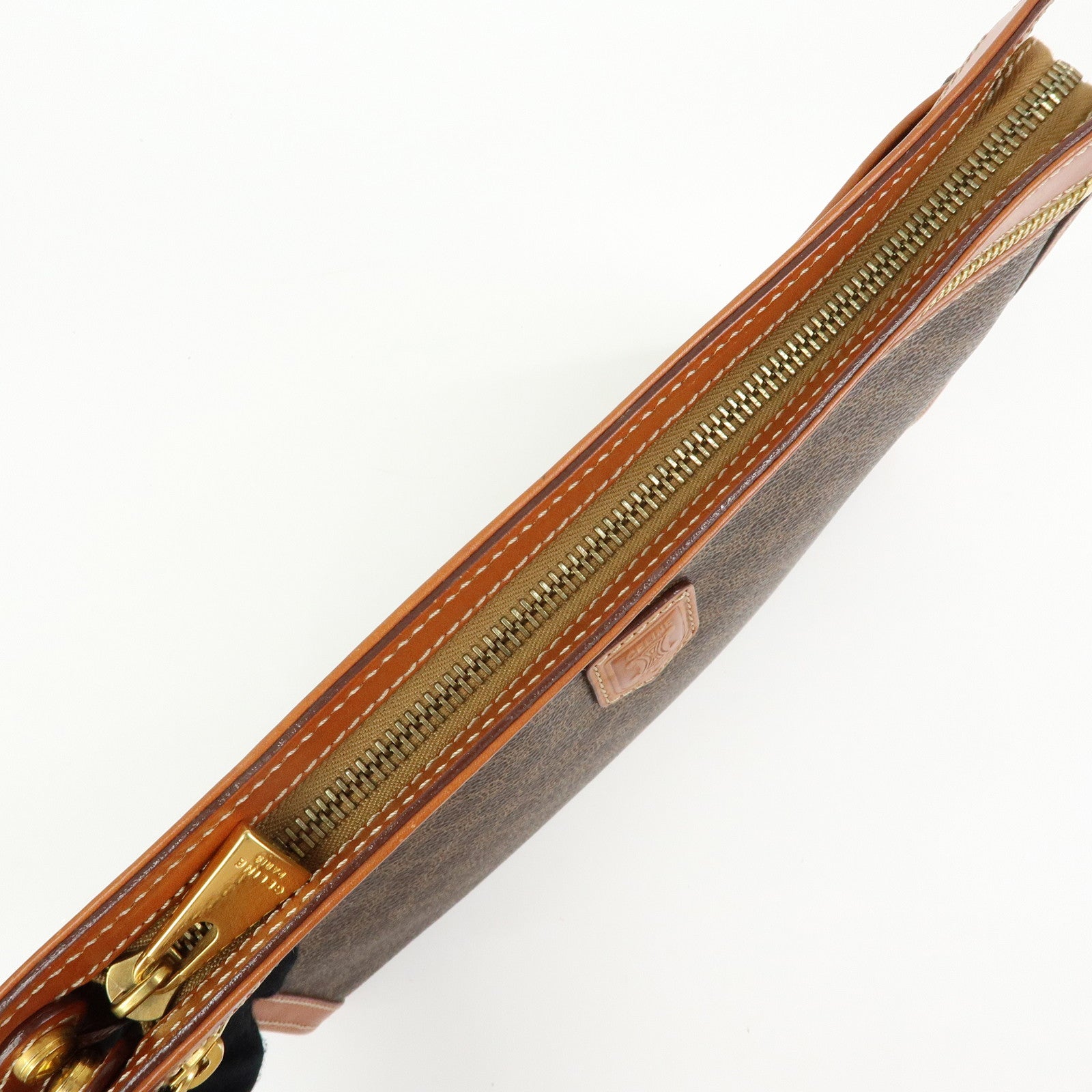 CELINE Logo Macadam PVC Leather Clutch Bag Flat Pouch Brown