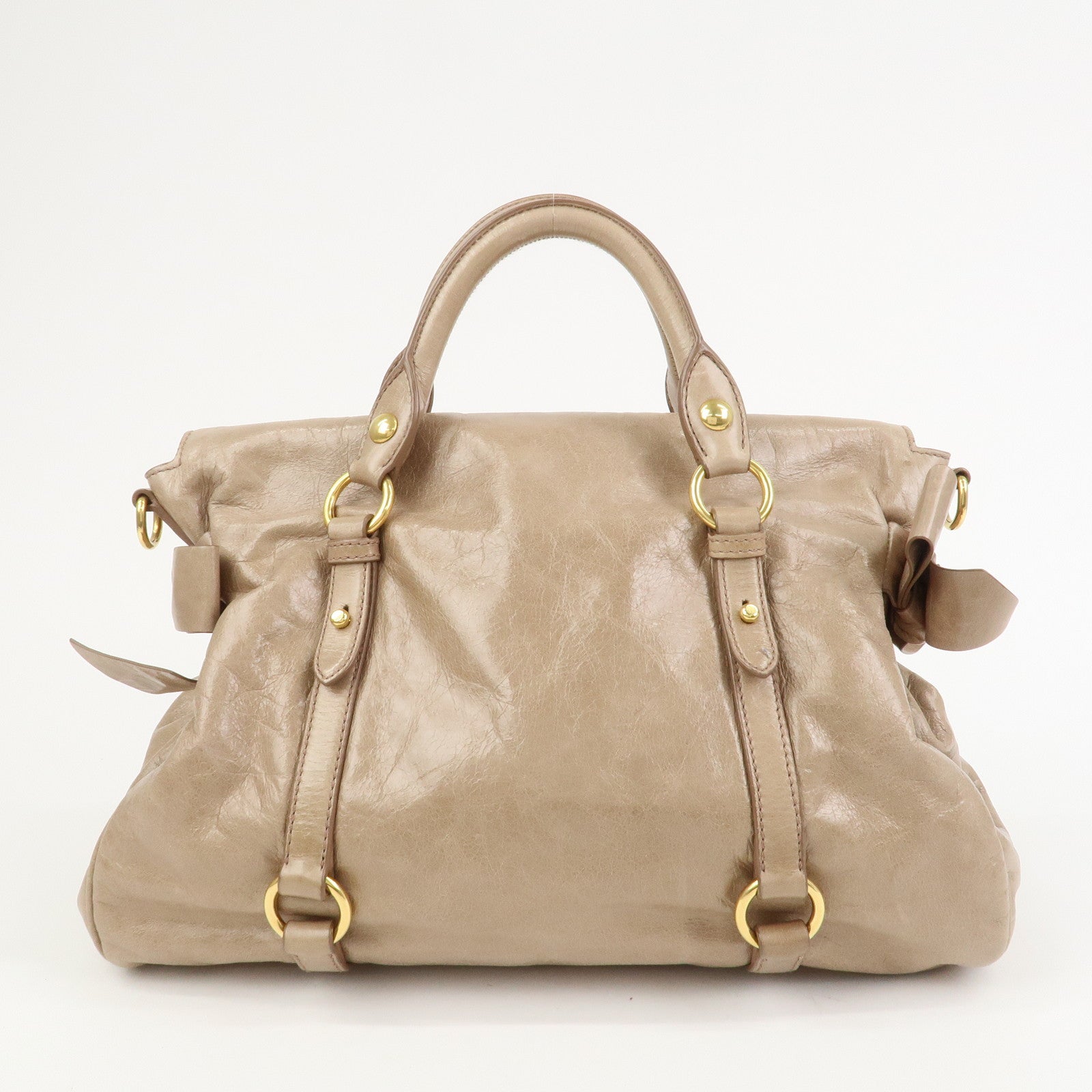 MIU MIU Ribbon Leather 2Way Bag Shoulder Bag Hand Bag Brown RT0365