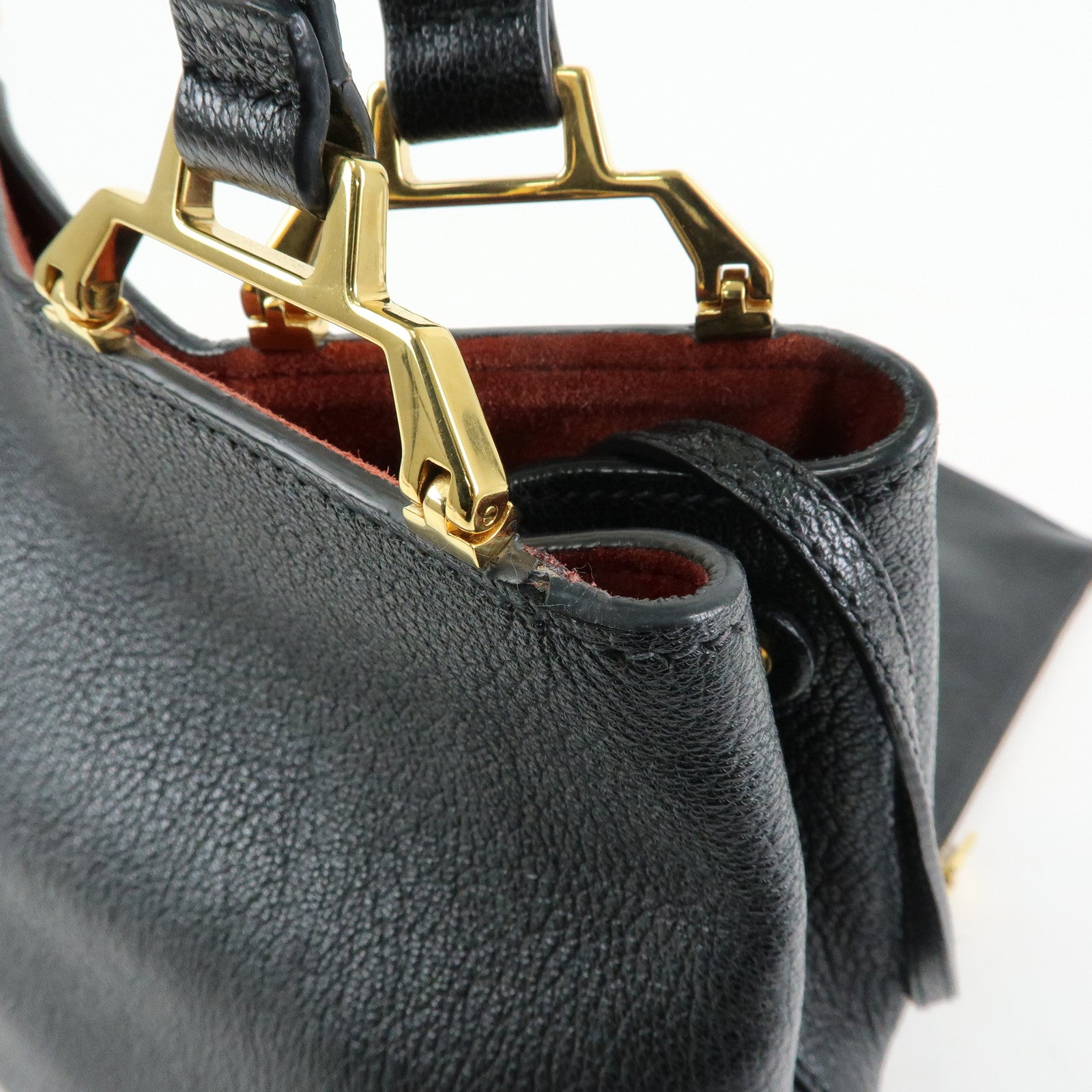 MIU MIU Madras Leather Tote Bag Hand Bag Shoulder Bag Black 5BG025