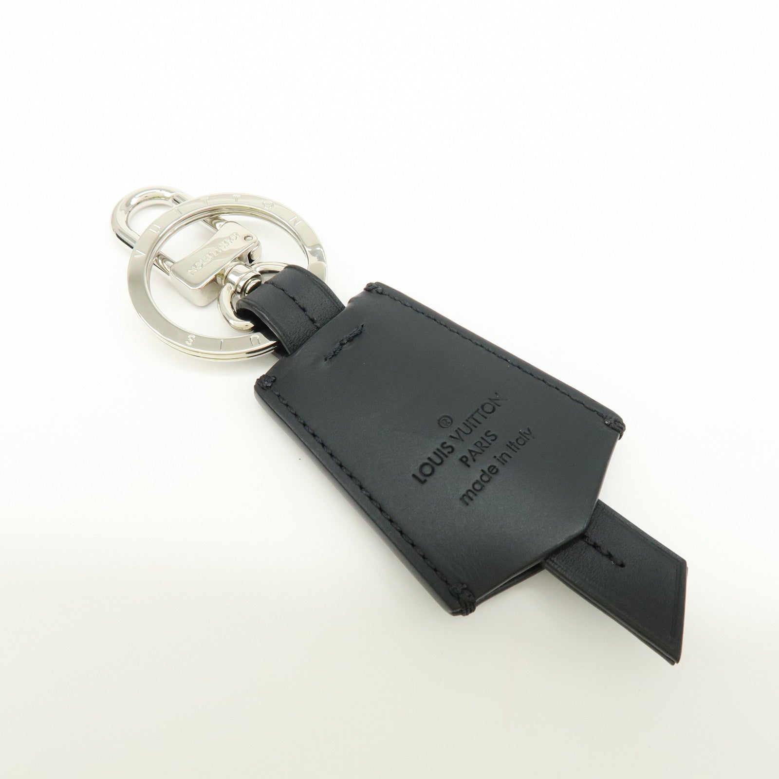 Louis Vuitton Leather Bag Charm Key Chain Black Silver M68020