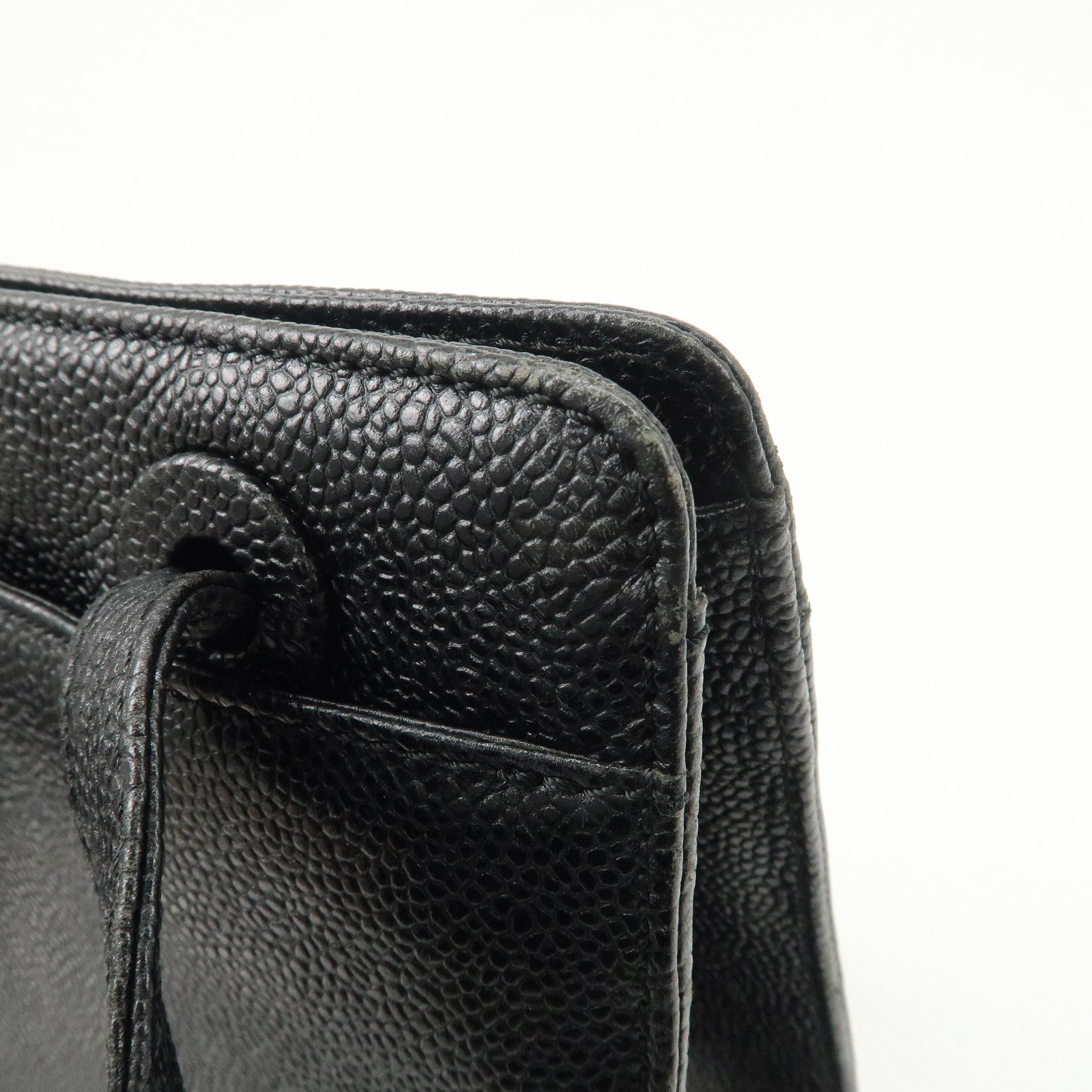 CHANEL Caviarskin Tote Bag Shoulder Bag Black Gold HDW Used