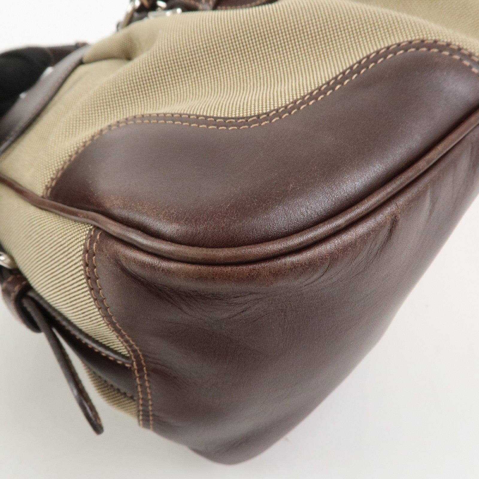PRADA Logo Canvas Leather 2Way Bag Shoulder Bag Hand Bag Brown