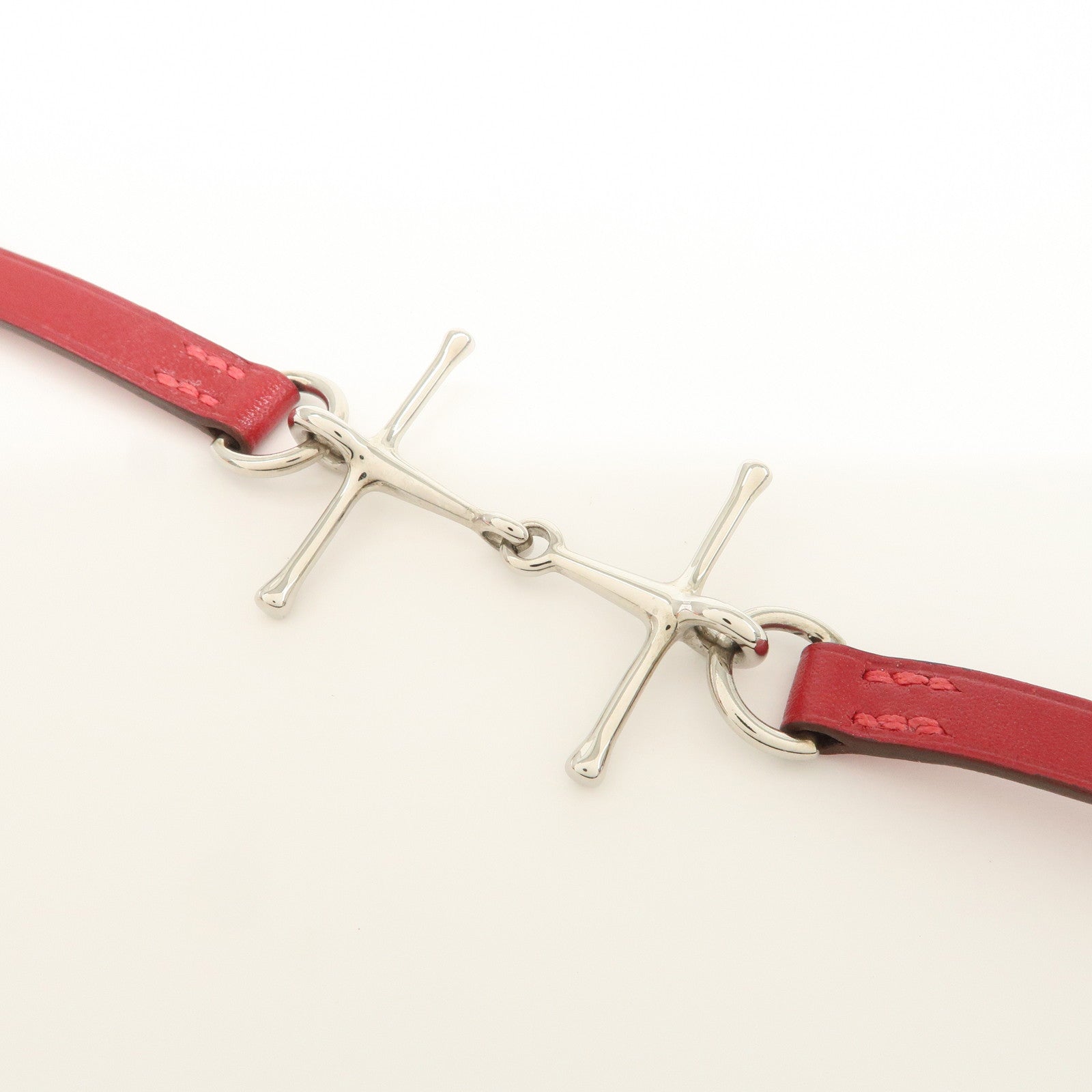 HERMERS MORS Leather Bracelet Red Silver Hardware