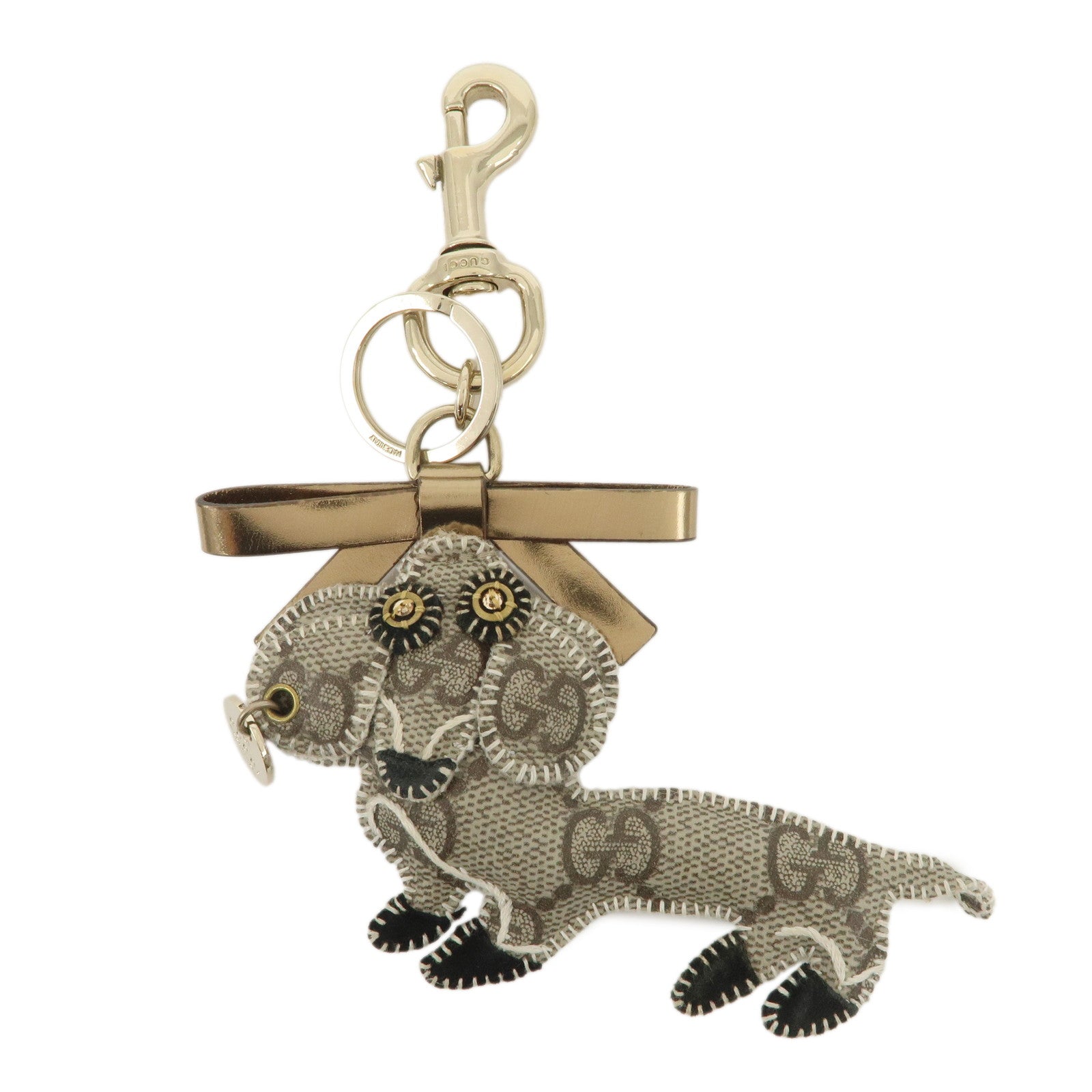 GUCCI Gucciori GG Supreme Dog Bag Charm Beige Black Gold