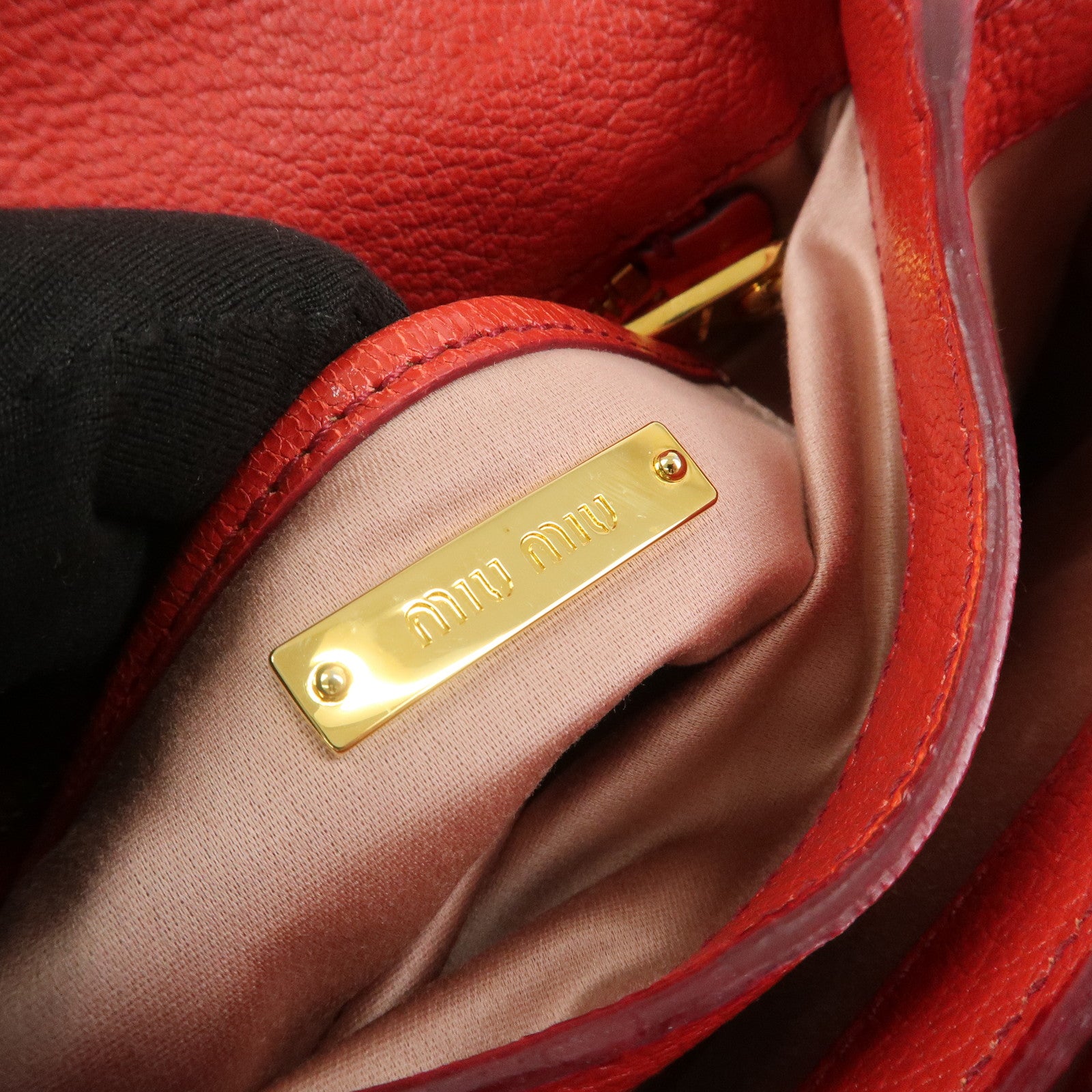MIU MIU Madras Leather 2Way Bag Hand Bag Shoulder Bag Red RTC460