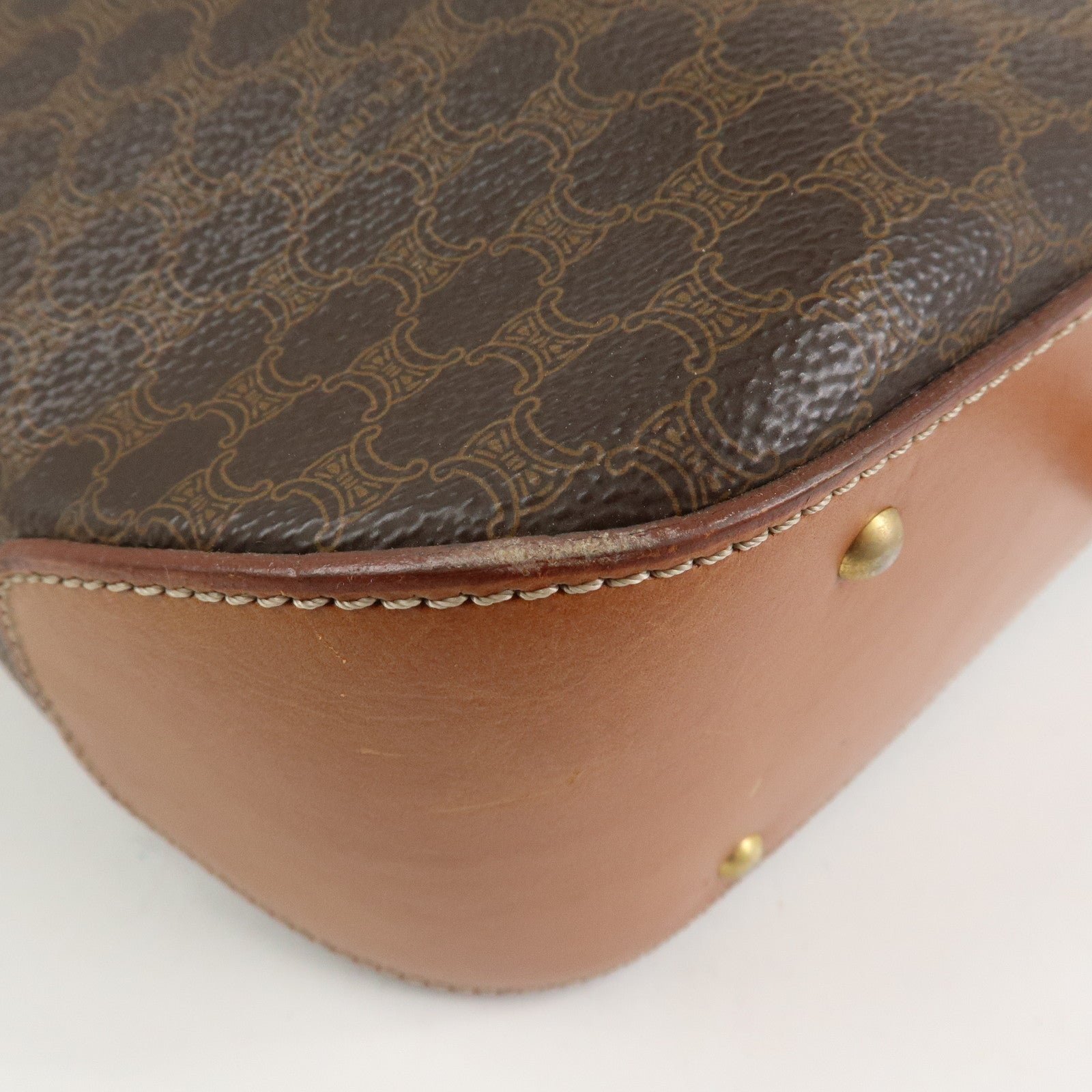 CELINE Macadam PVC Canvas Leather Shoulder Bag Crossbody Bag Brown