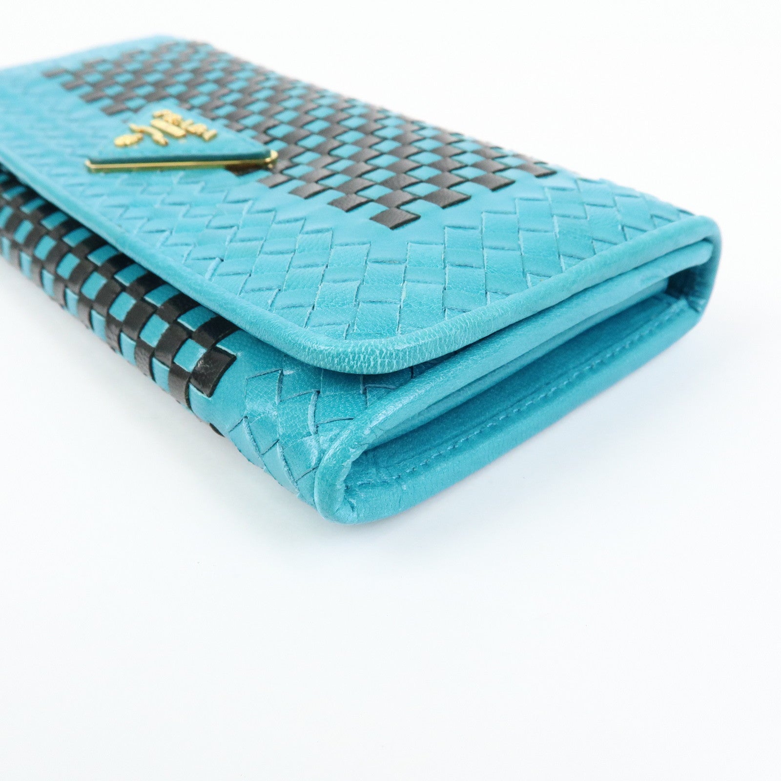 PRADA Triangle Logo Leather Long Wallet Blue Black