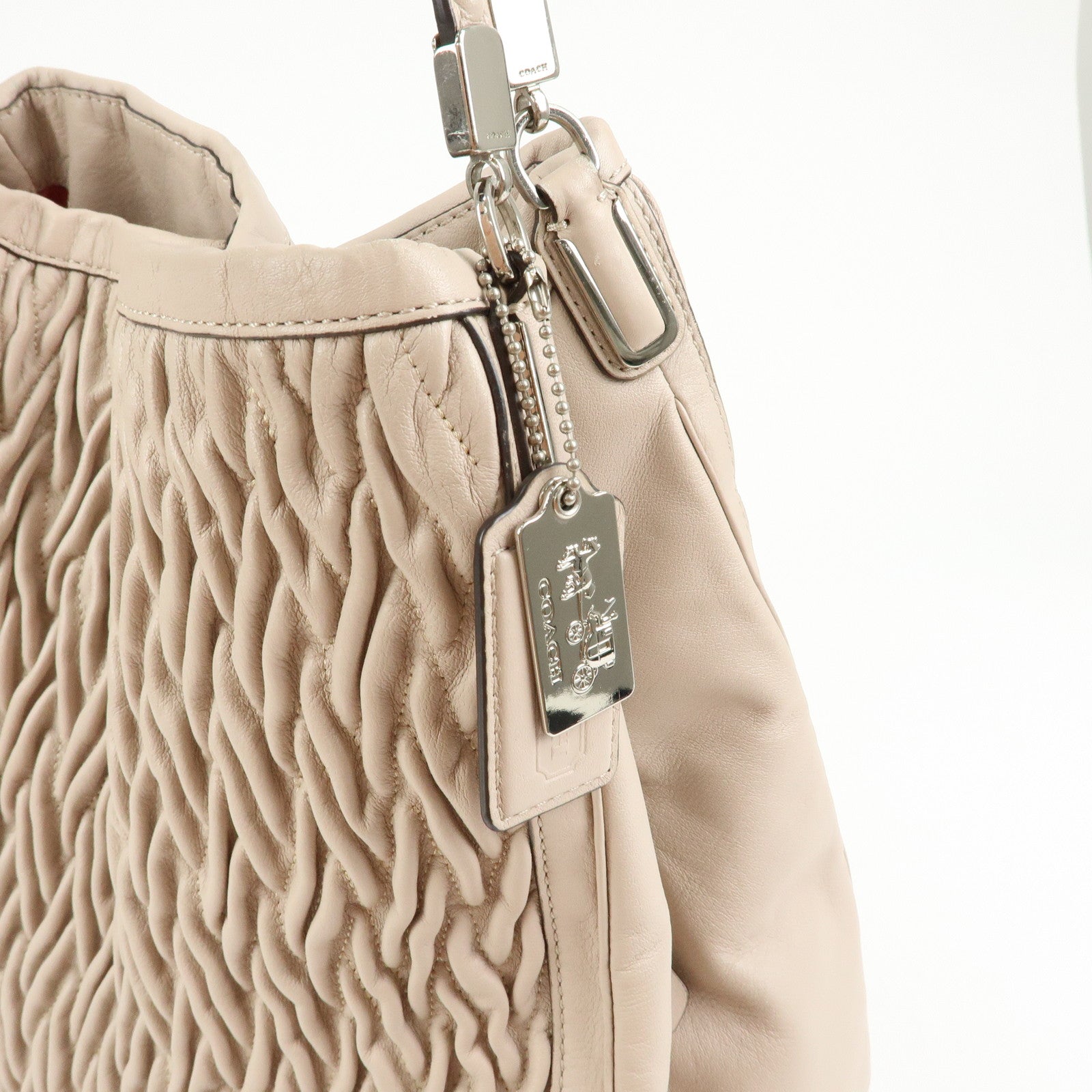 COACH Madison Leather Shoulder Bag Hand Bag Pink Beige