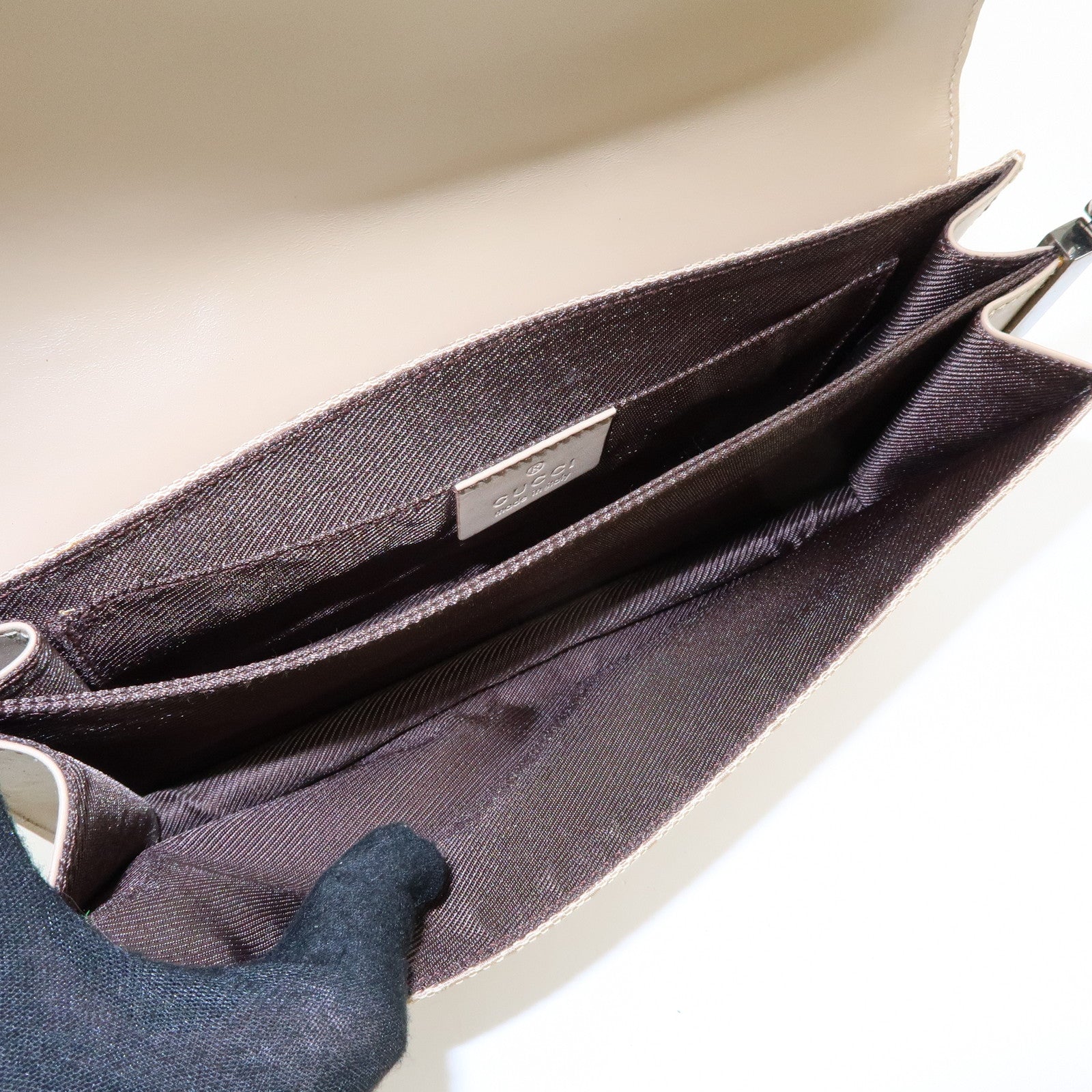 GUCCI GG Canvas Leather Shoulder Bag Hand Bag Beige 01235