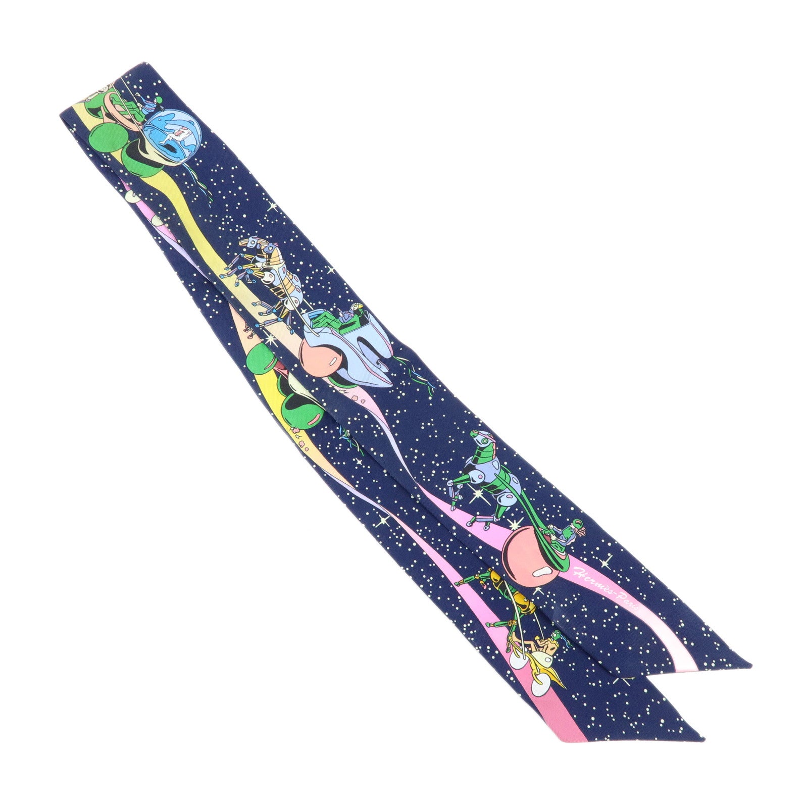 HERMES Silk 100% Twilly Scarf Space Derby Navy