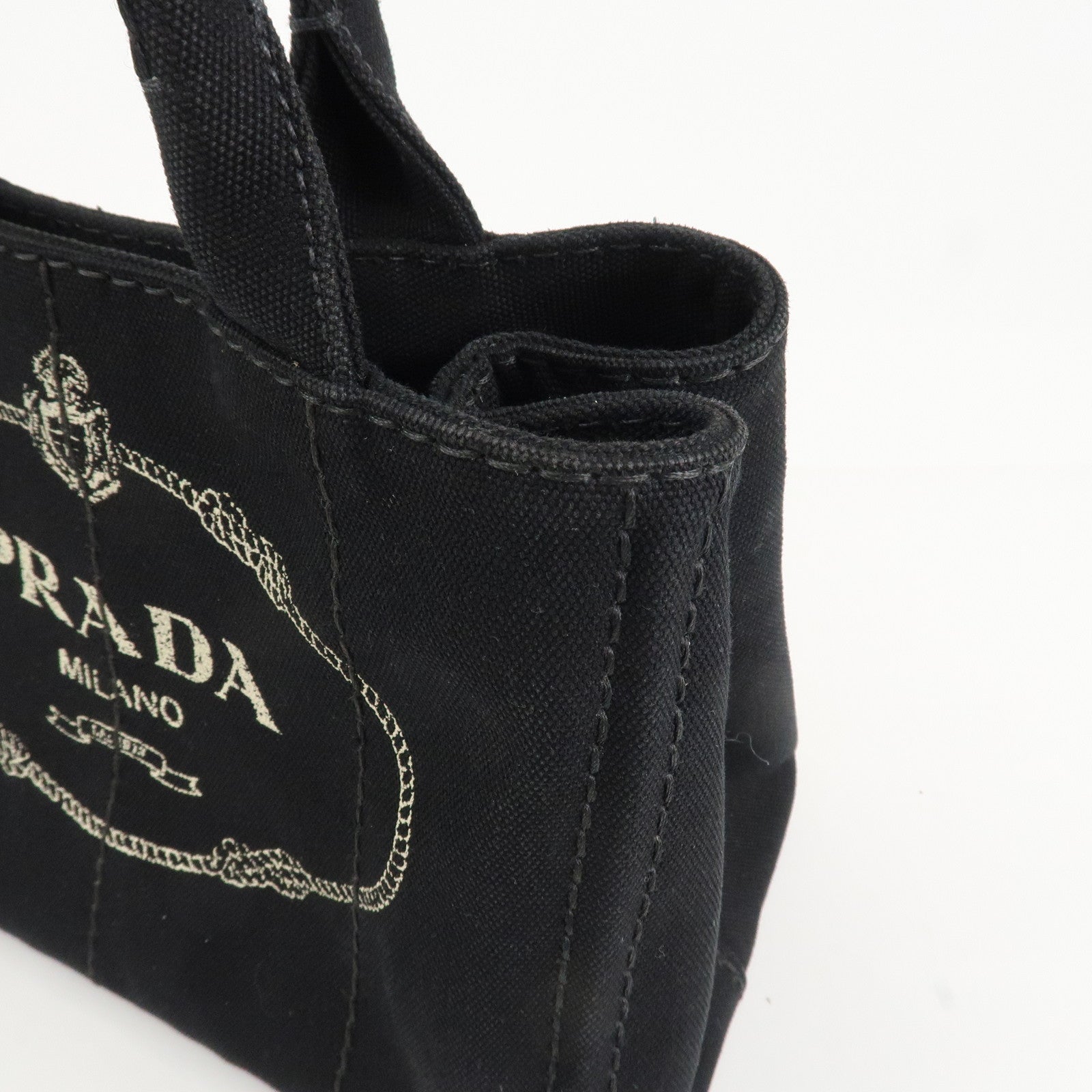 PRADA Canapa Mini Canvas 2Way Hand Bag Tote Bag Black 1BG439 Used