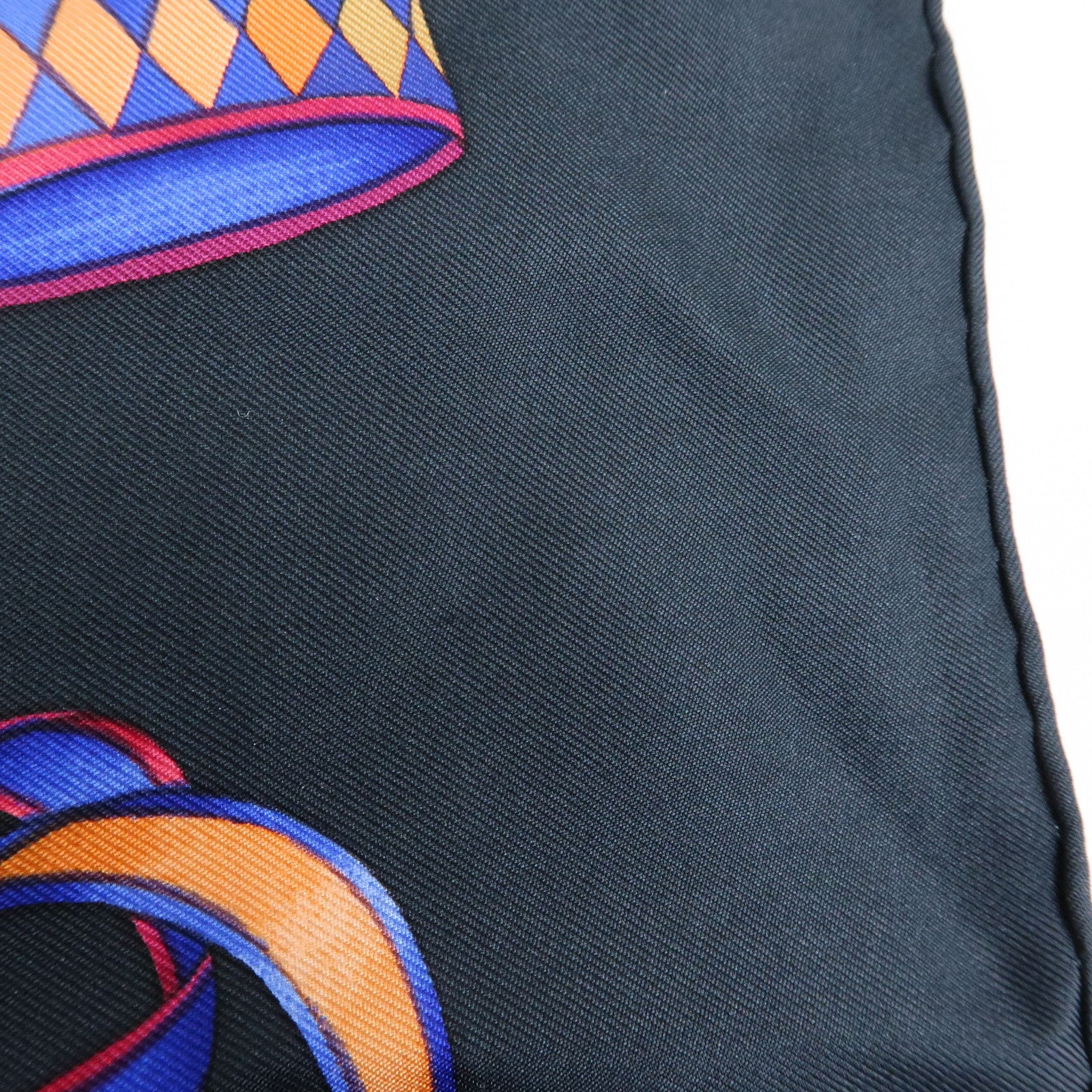 HERMES Carre 90 Silk 100% LES RUBANS DU CHEVAL Scarf Black Yellow