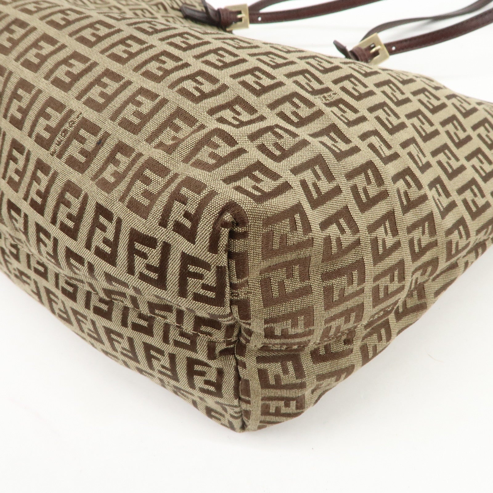 FENDI Zucchino Canvas Leather Tote Shoulder Bag Beige Brown 8BH127