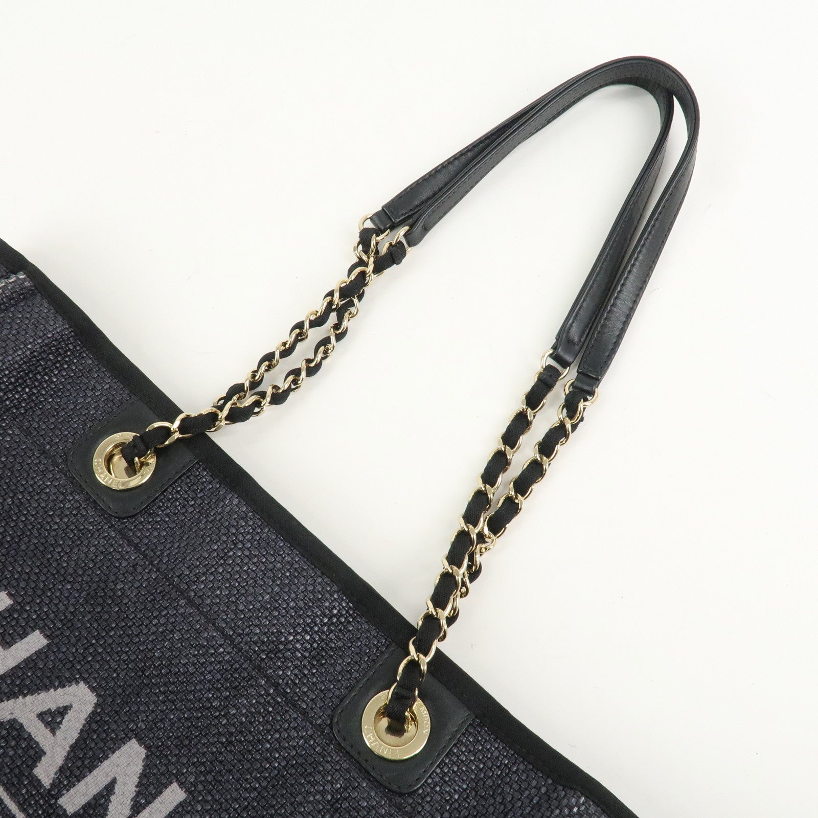 CHANEL Deauville MM Straw Leather Tote Bag Shoulder Bag A67001