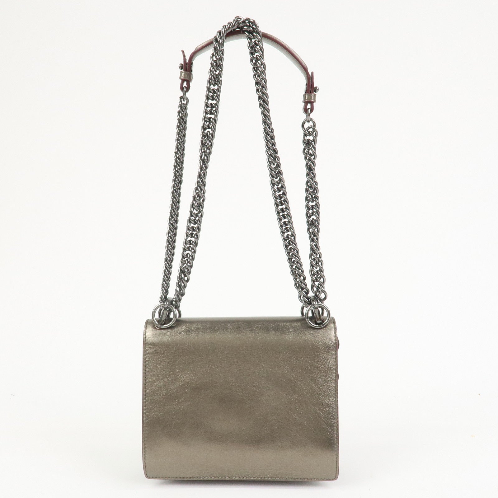 FENDI Mini Kan I Leather Chain Shoulder Bag Metallic Gray 8M0381