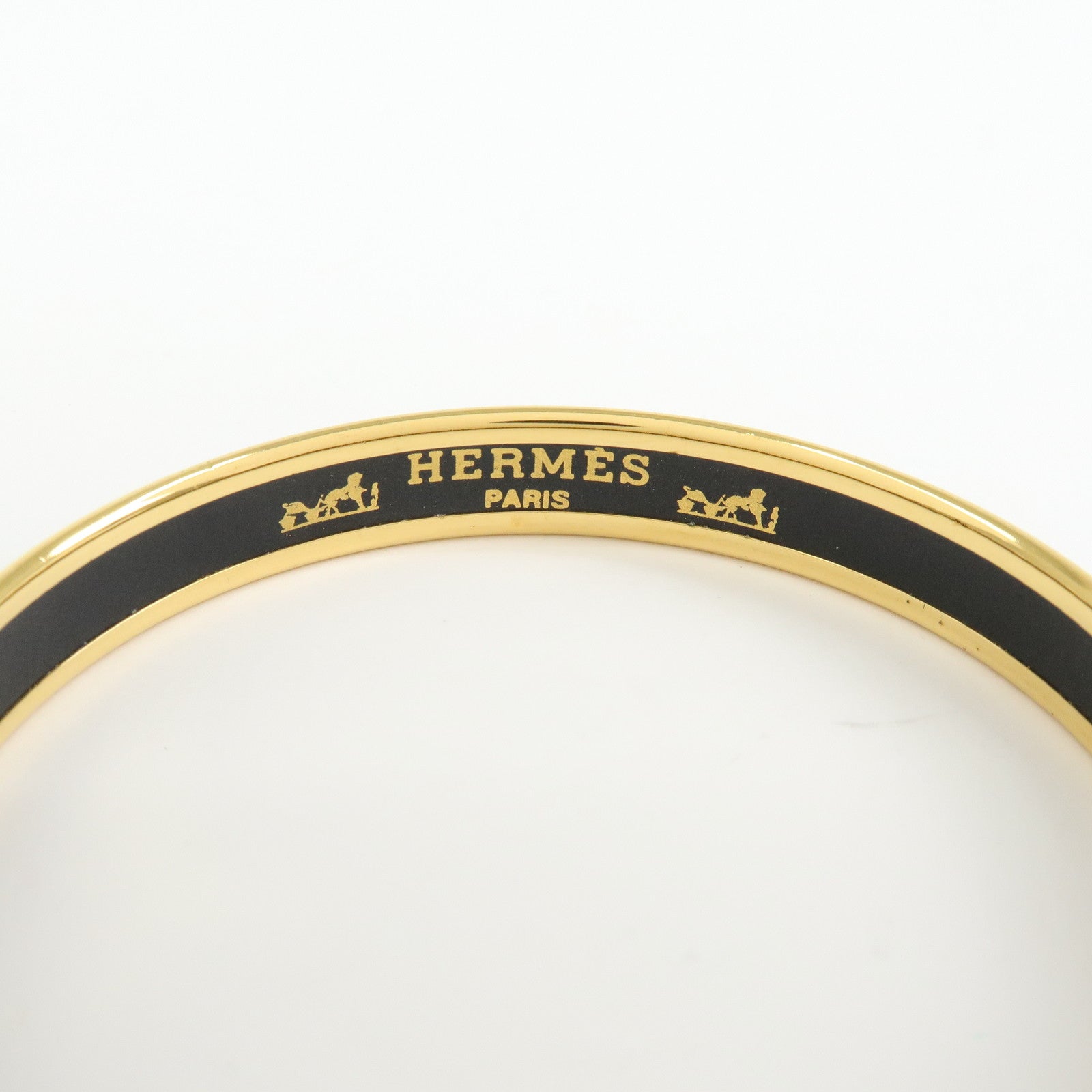 HERMES Email PM Plated Bracelet Bangle Black Gold