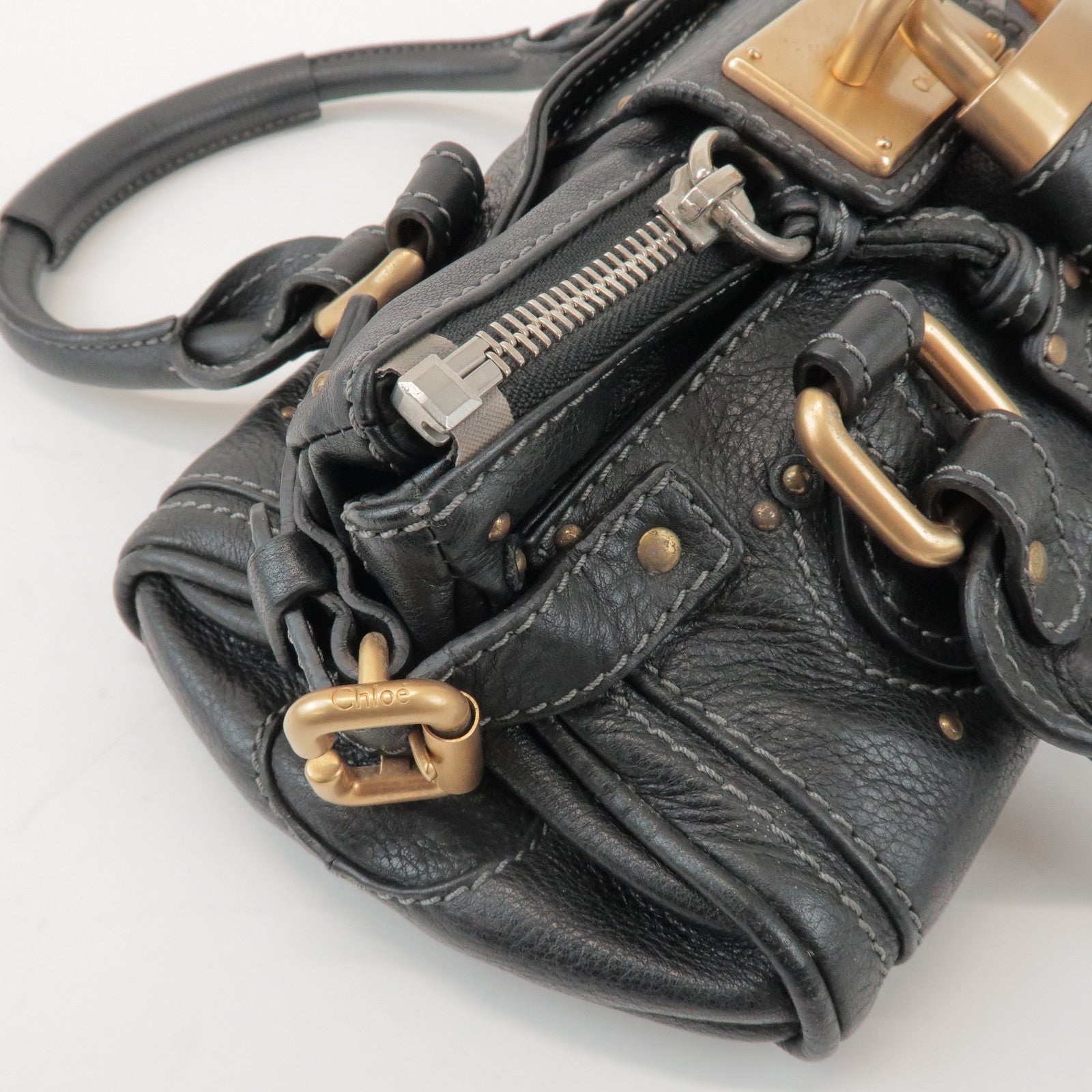 Chloe Logo Paddington Mini Leather Hand Bag Cadena Black