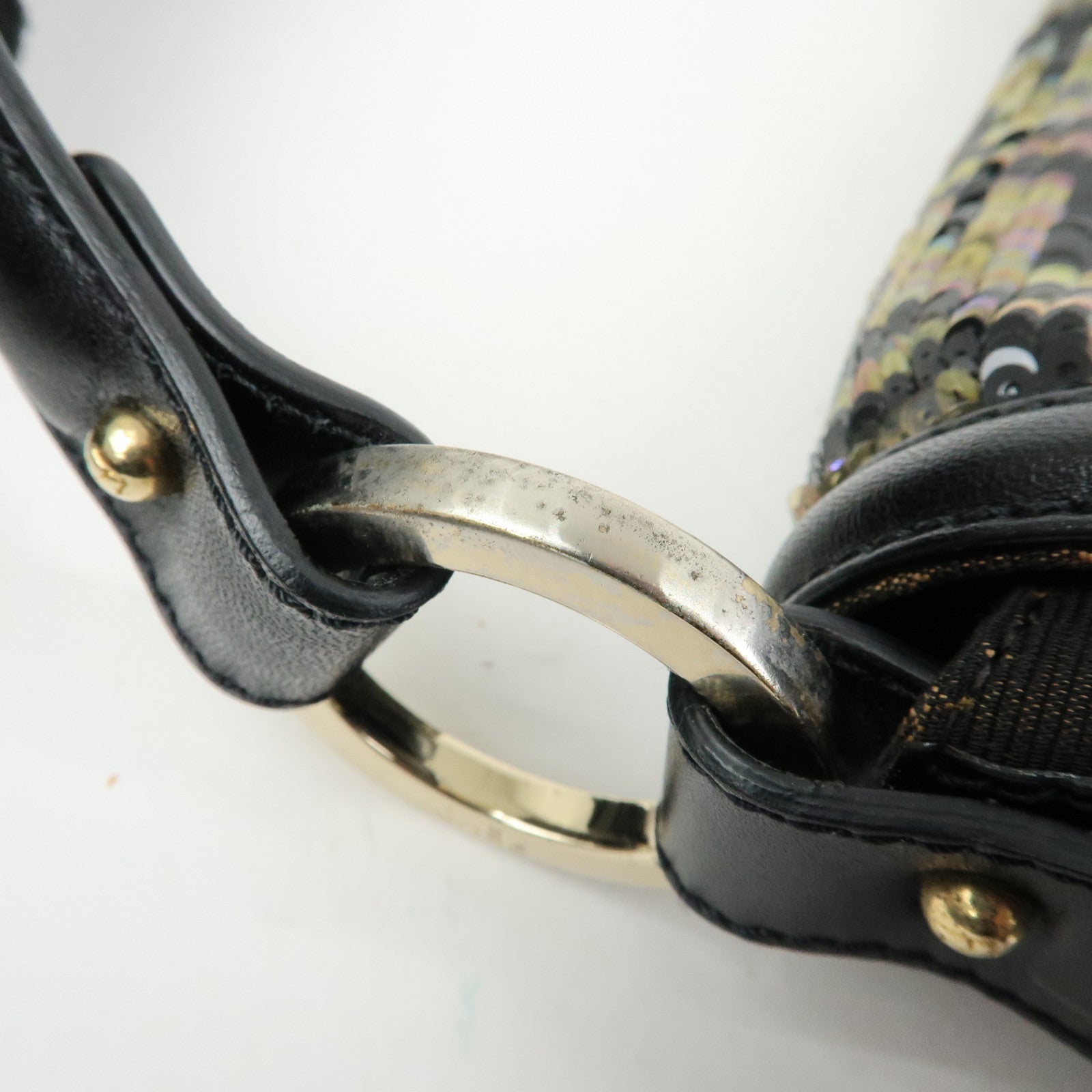 FENDI Zucca Canvas Leather Sequined Shoulder Bag Brown 8BR436