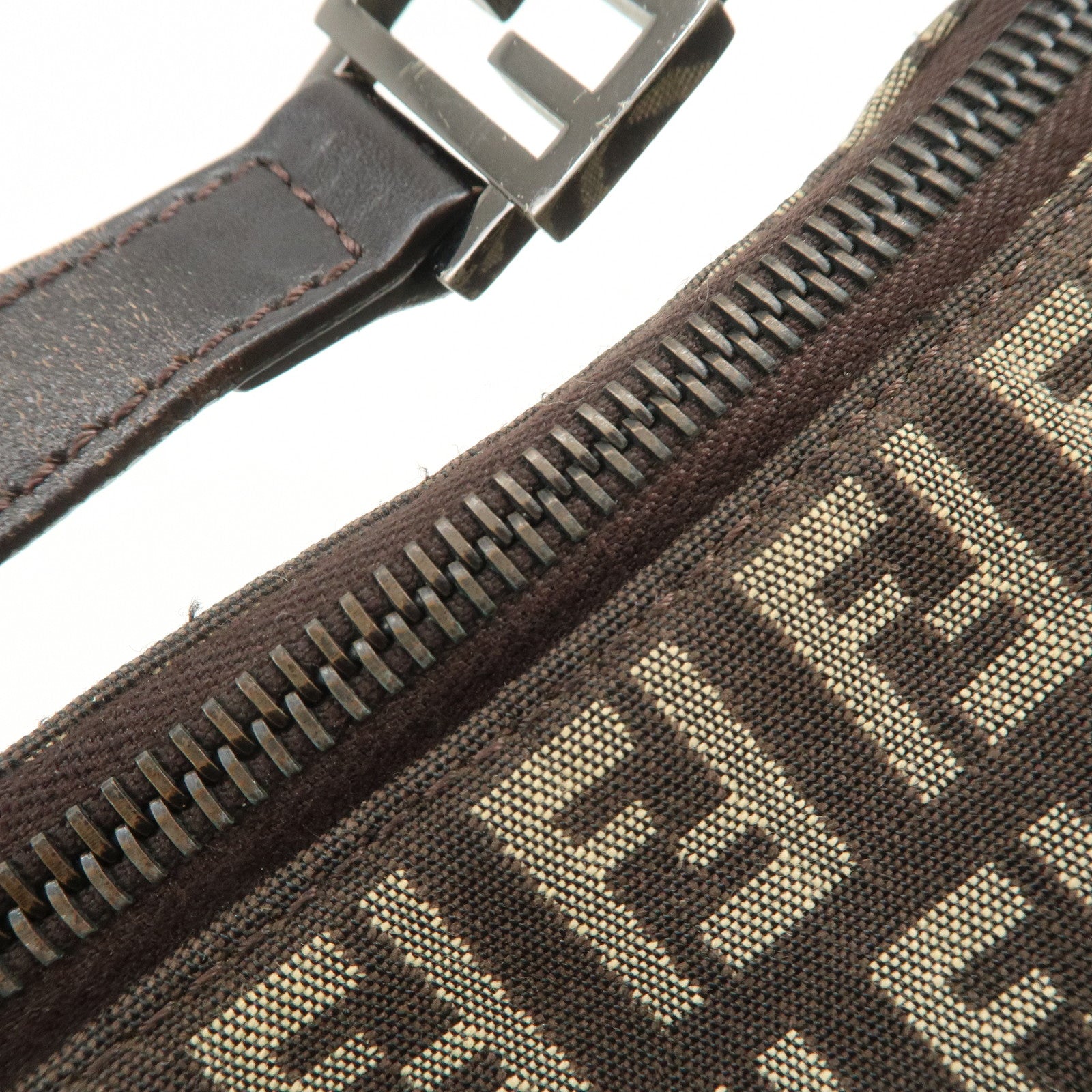 FENDI Zucchino Canvas Leather Hand Bag Shoulder Bag Brown 8BR441