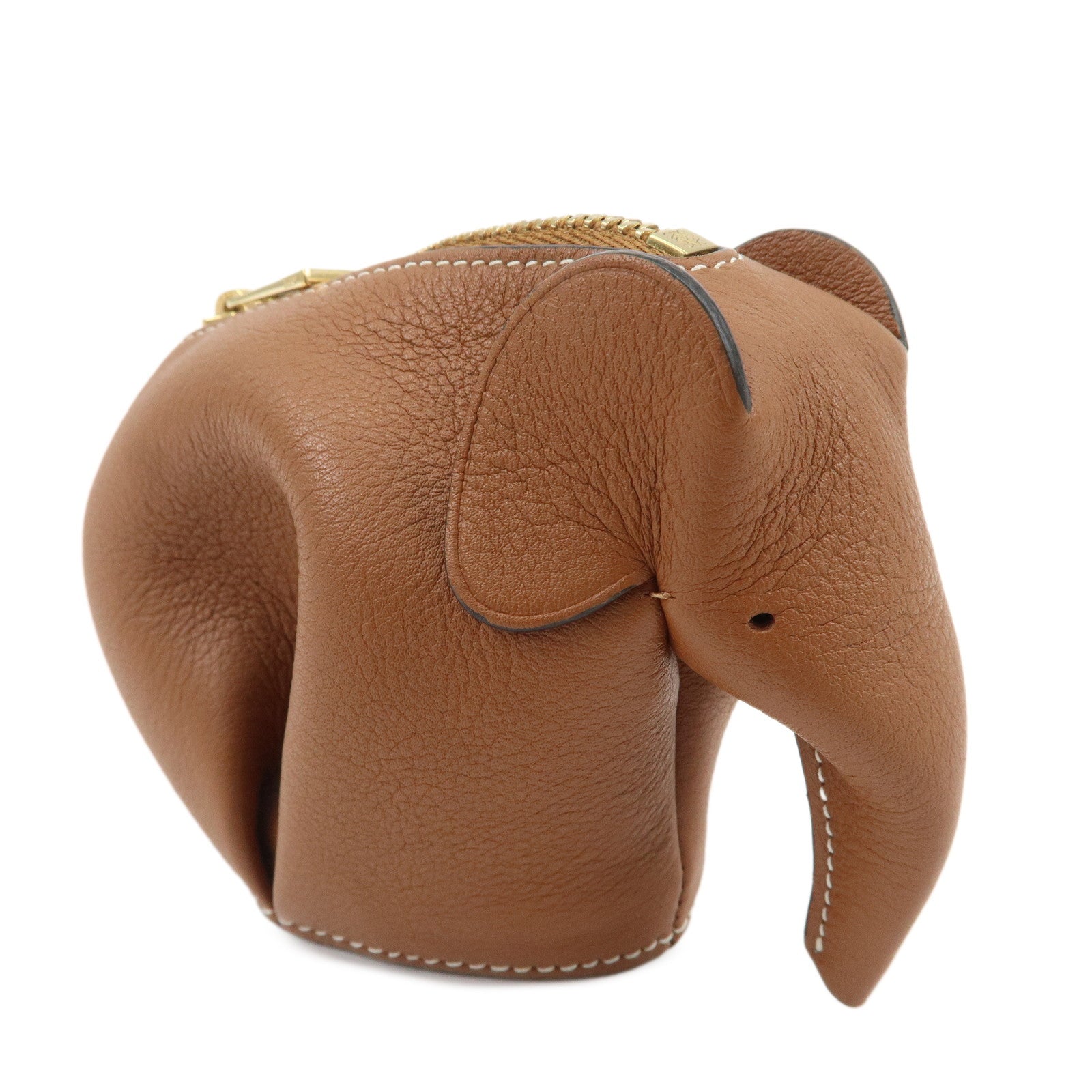 LOEWE Calf Leather Elephant Coin Case Coin Purse Brown