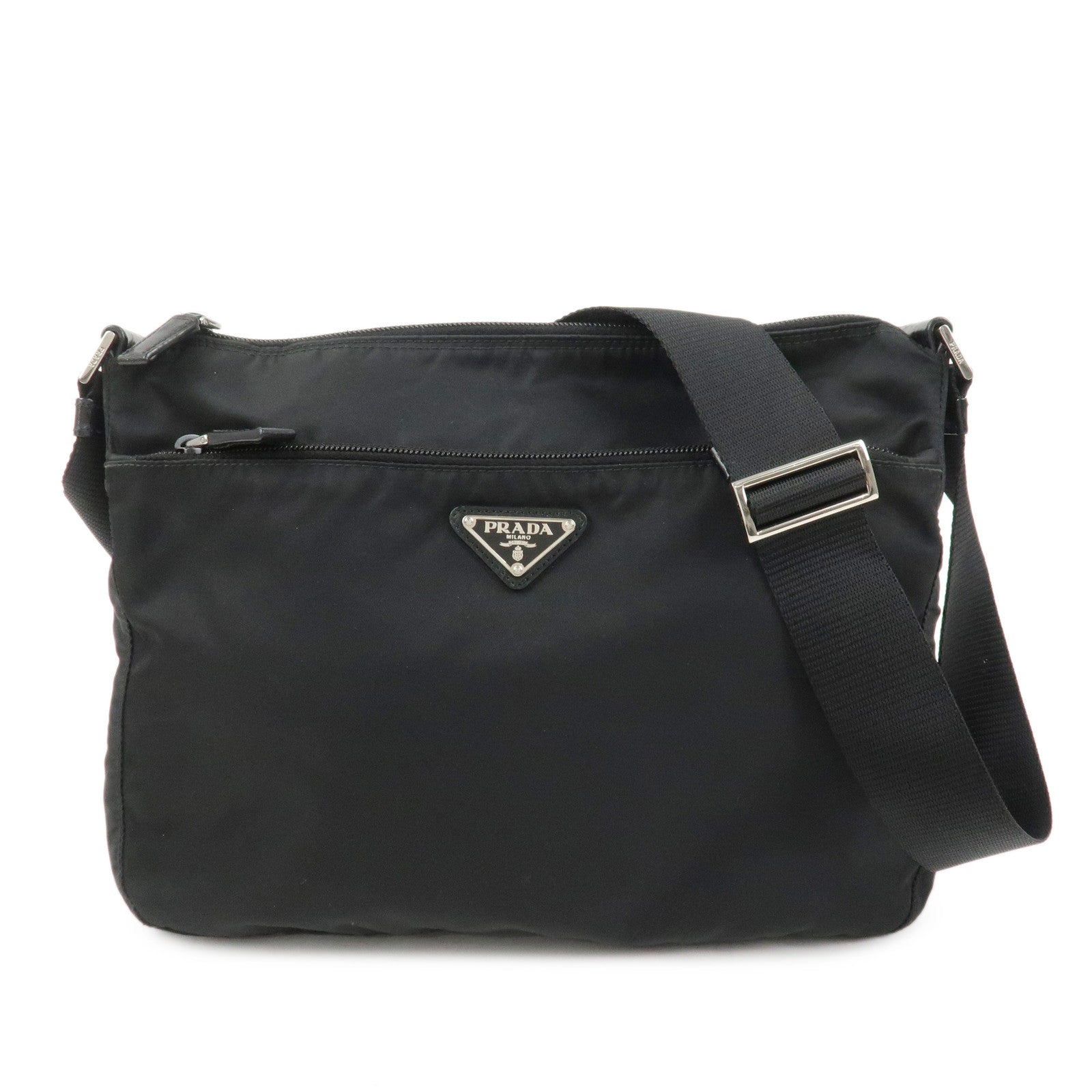 PRADA Triangle Logo Nylon Shoulder Bag Crossbody Bag Black 1BC421