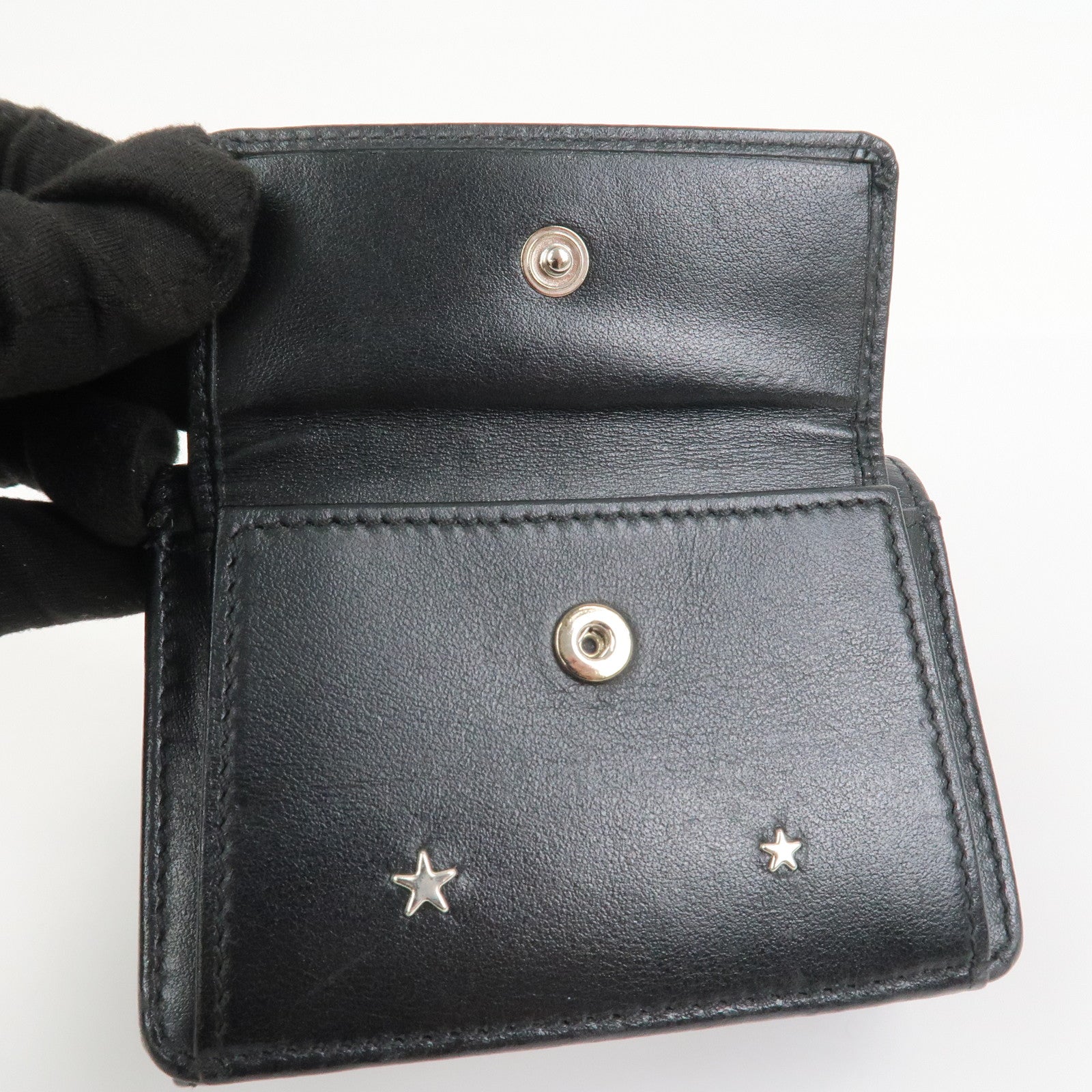JIMMY CHOO Studs Leather Tri-Fold Compact Wallet Black