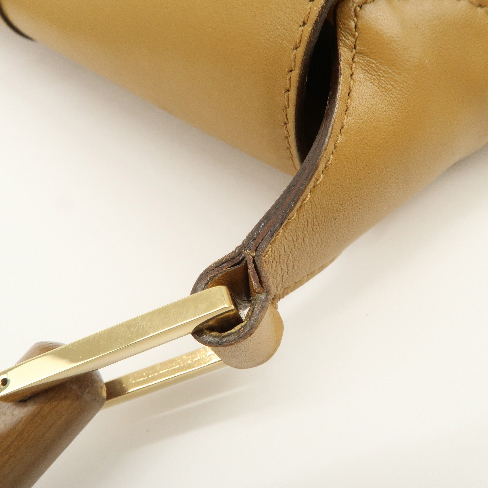 GUCCI Bamboo Suede Leather Kandinsky Shoulder Bag Yellow 001・4096