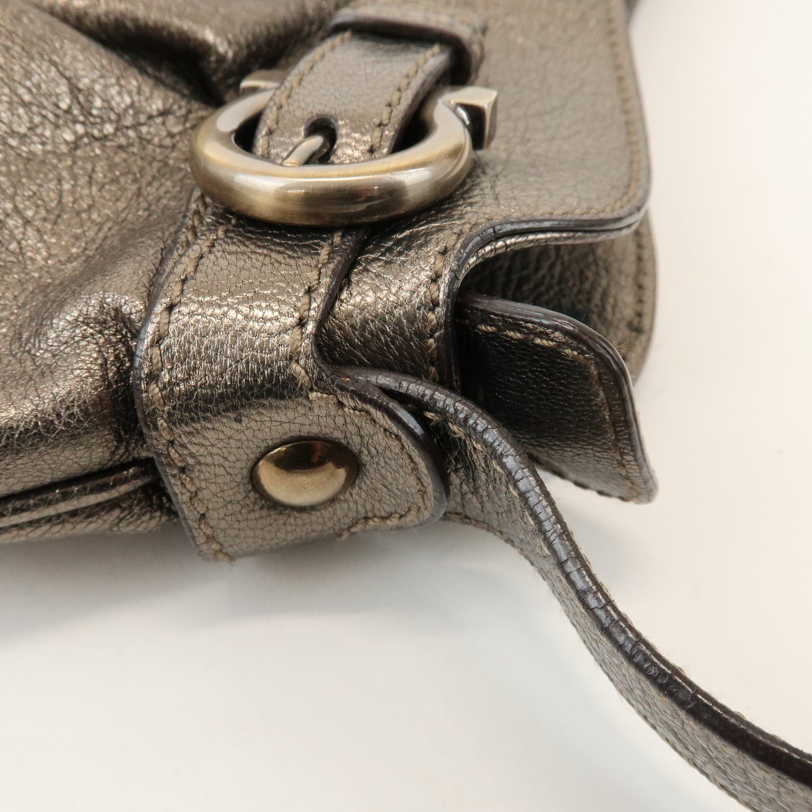 Ferragamo Gancini Leather Shoulder Bag Hand Bag Bronze