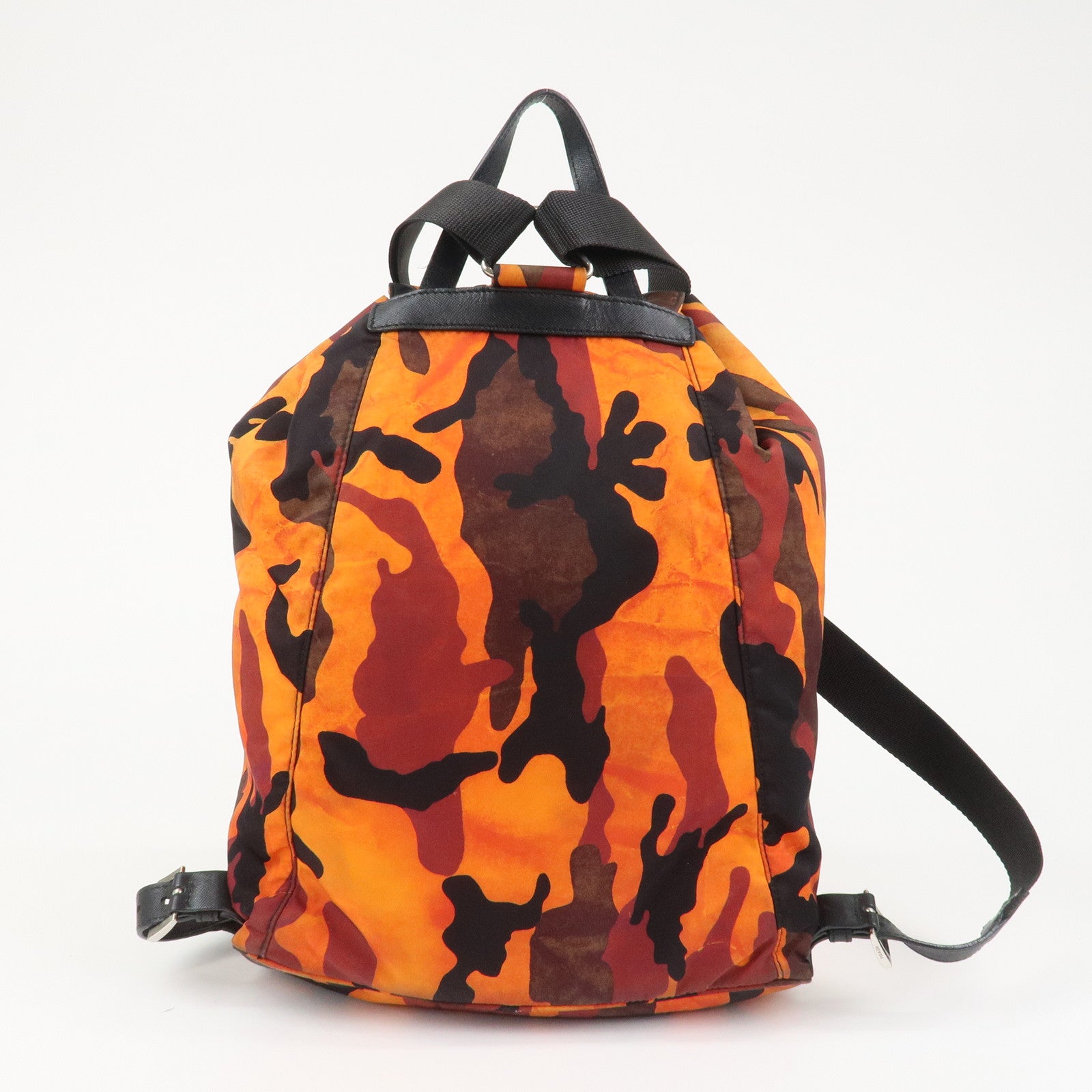 PRADA Triangle Logo Nylon Leather Backpack Camouflage OrangeBZ0032